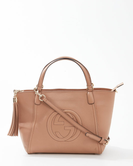 Gucci Nude Pebbled Leather Convertible Top Handle Bag