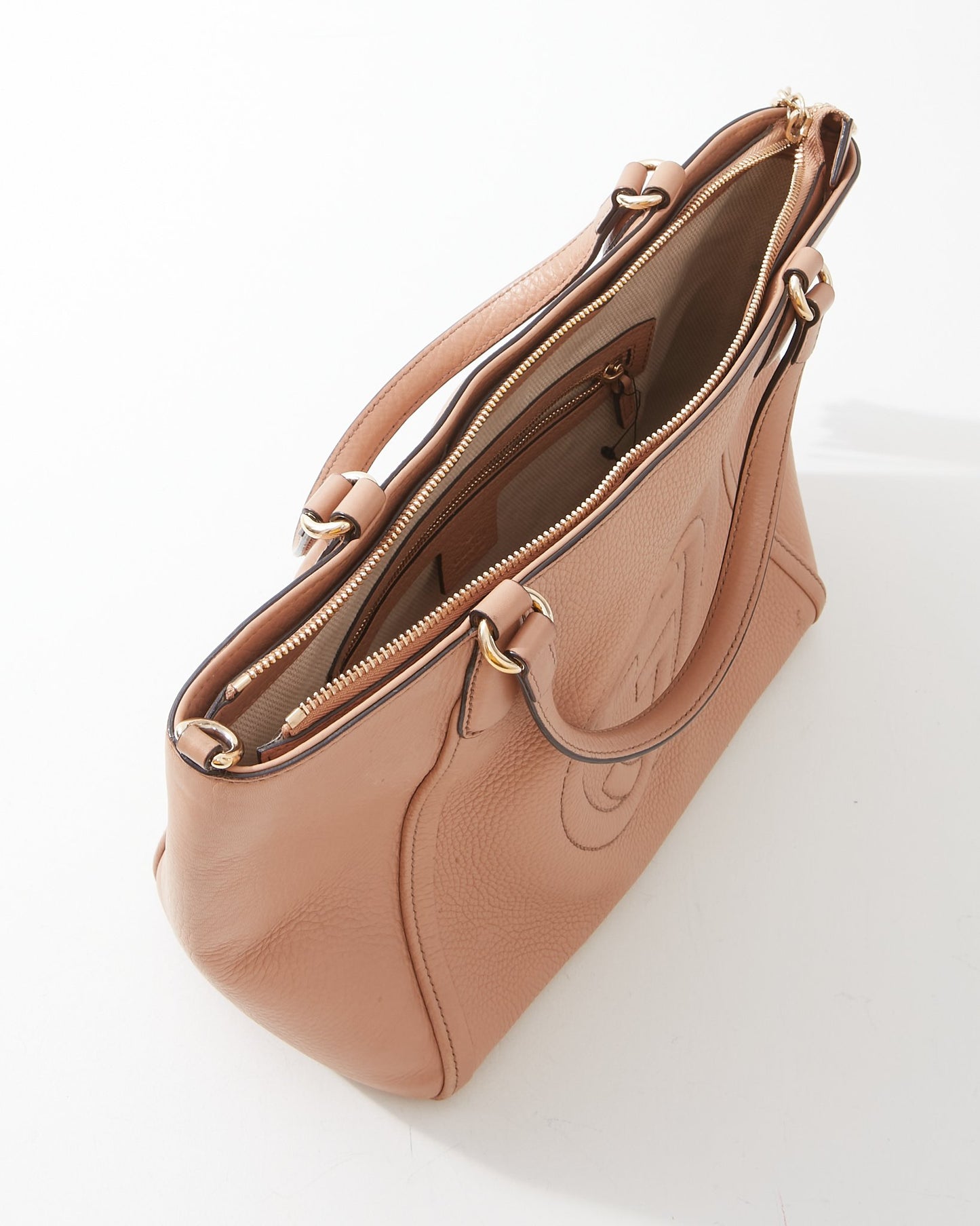 Gucci Nude Pebbled Leather Convertible Top Handle Bag