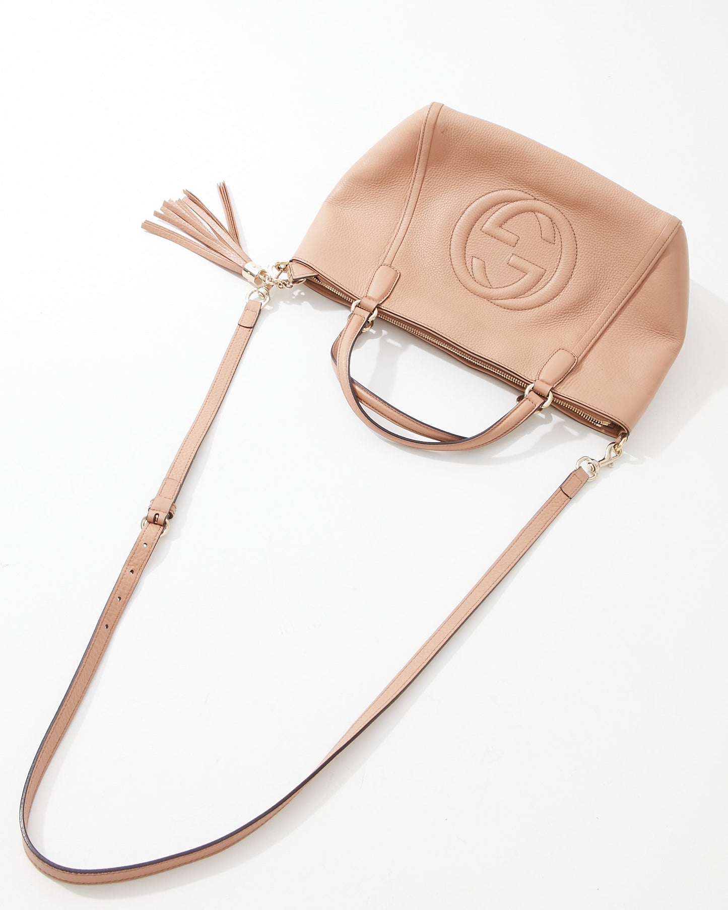 Gucci Nude Pebbled Leather Convertible Top Handle Bag