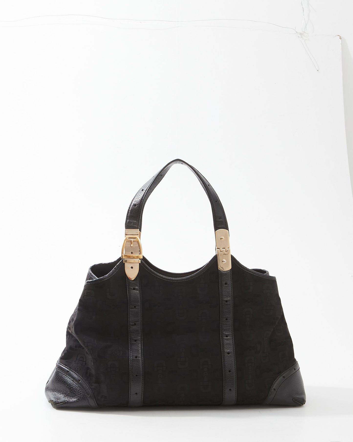 Gucci Black Canvas Horsebit Print Tote Bag