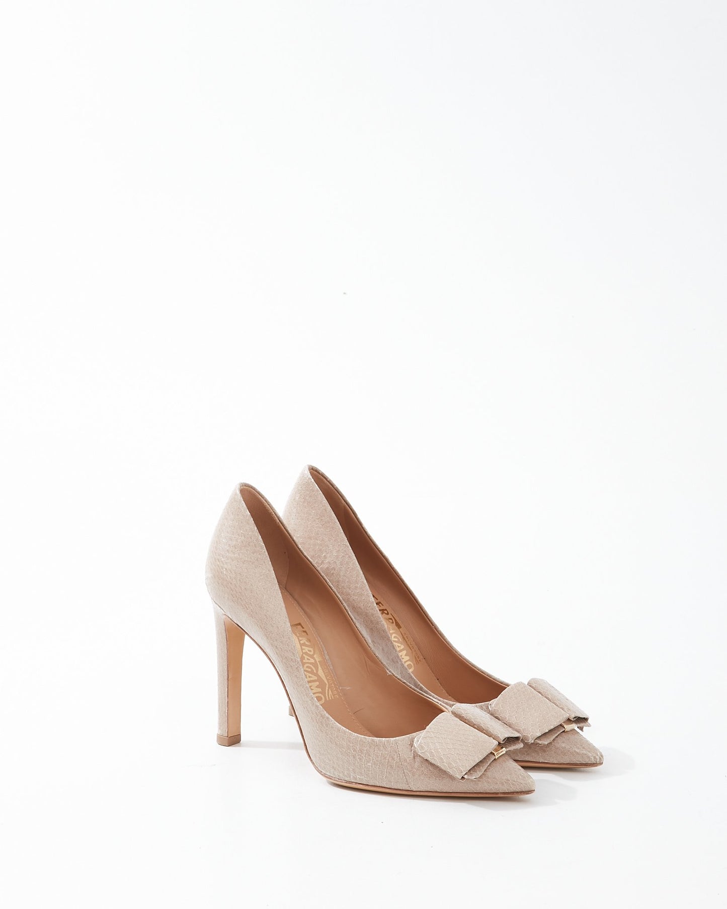 Ferragamo Nude Python Point Toe Pump - 37.5