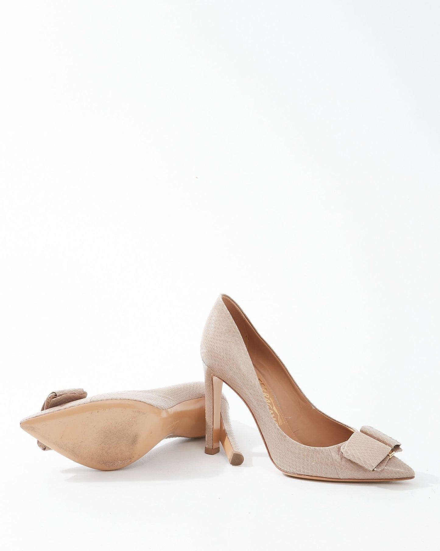 Ferragamo Nude Python Point Toe Pump - 37.5