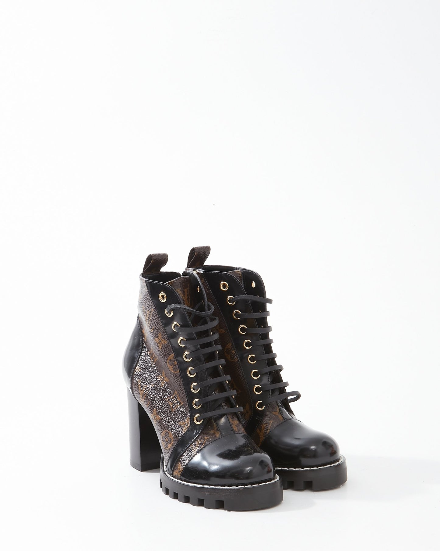 Louis Vuitton Monogram Canvas / Patent Leather Combat Boots - 37