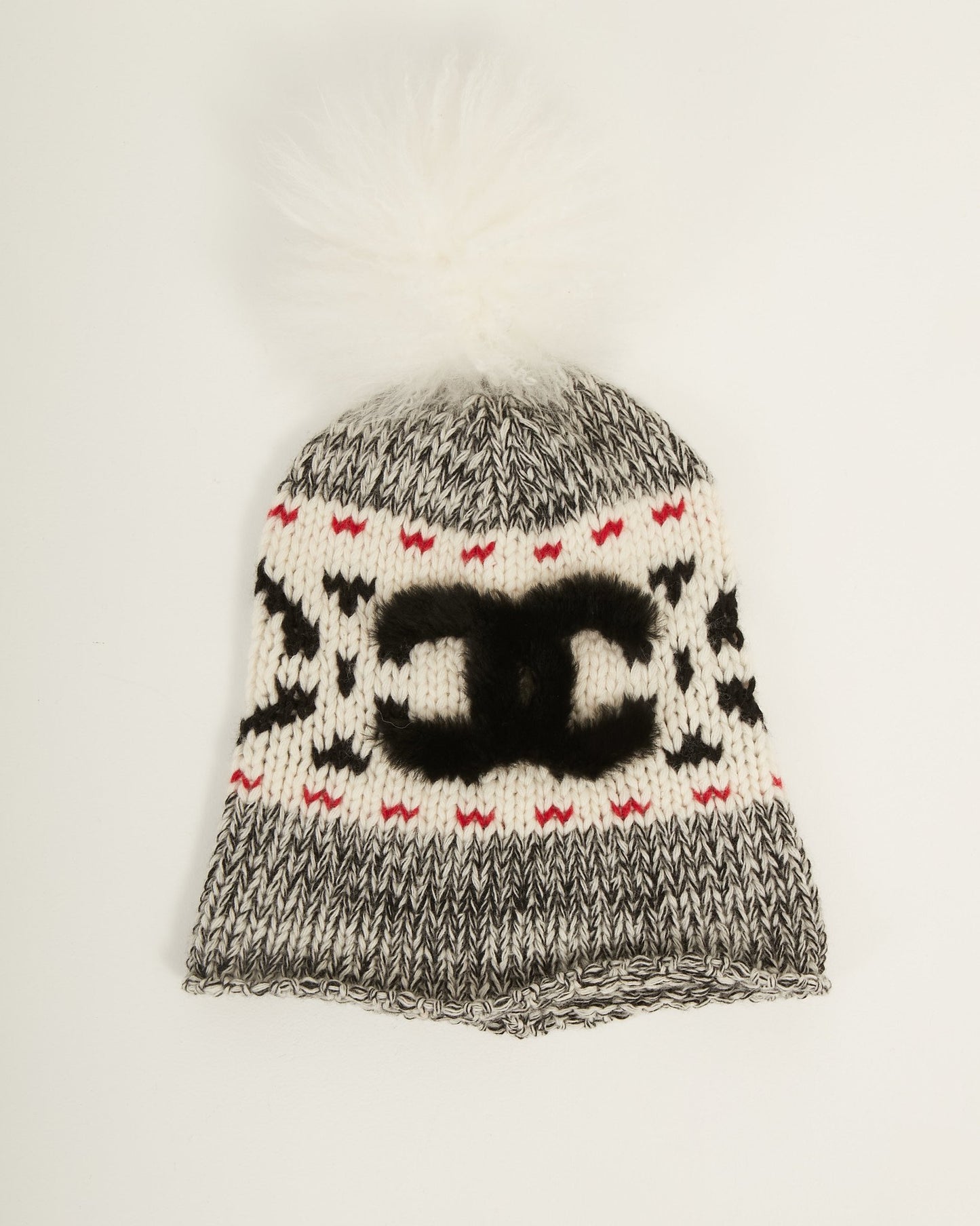 Chanel Black/White Wool Beenie Shearling PomPom Hat