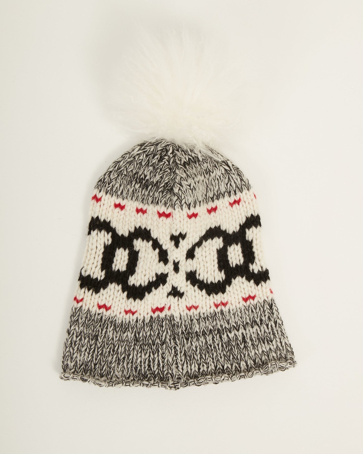 Chanel Black/White Wool Beenie Shearling PomPom Hat