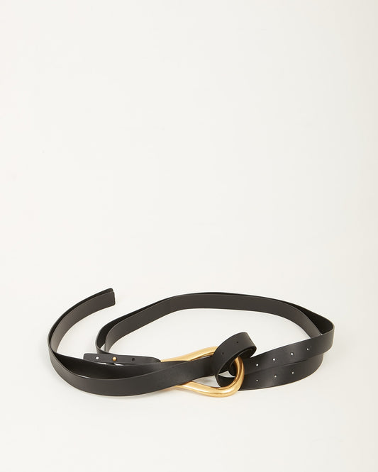 Bottega Veneta Black Leather Gold Buckle Belt - L