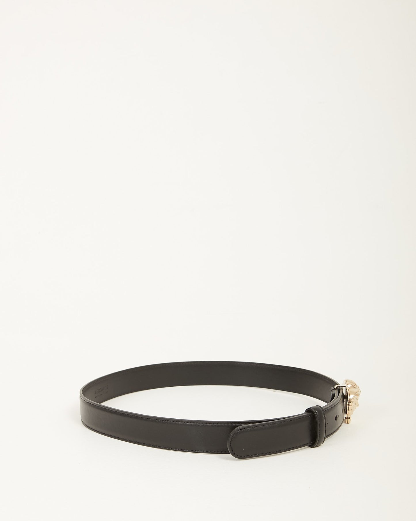 Versace Black Leather Gold Buckle Medusa Belt - 85