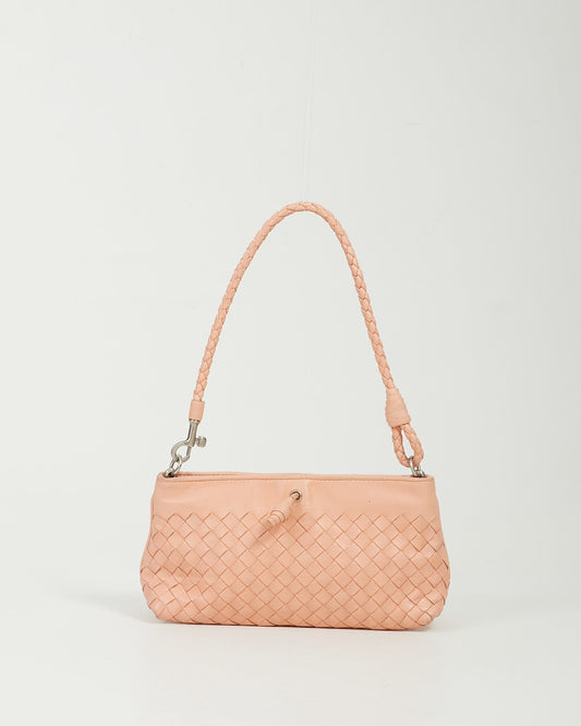 Bottega Veneta Mini sac à bandoulière convertible en cuir intrecciato pêche