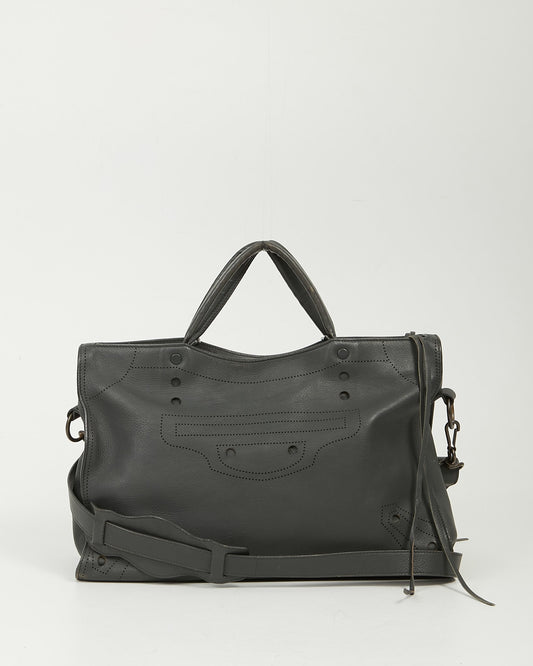 Sac cartable Balenciaga en cuir gris Motocross Blackout City