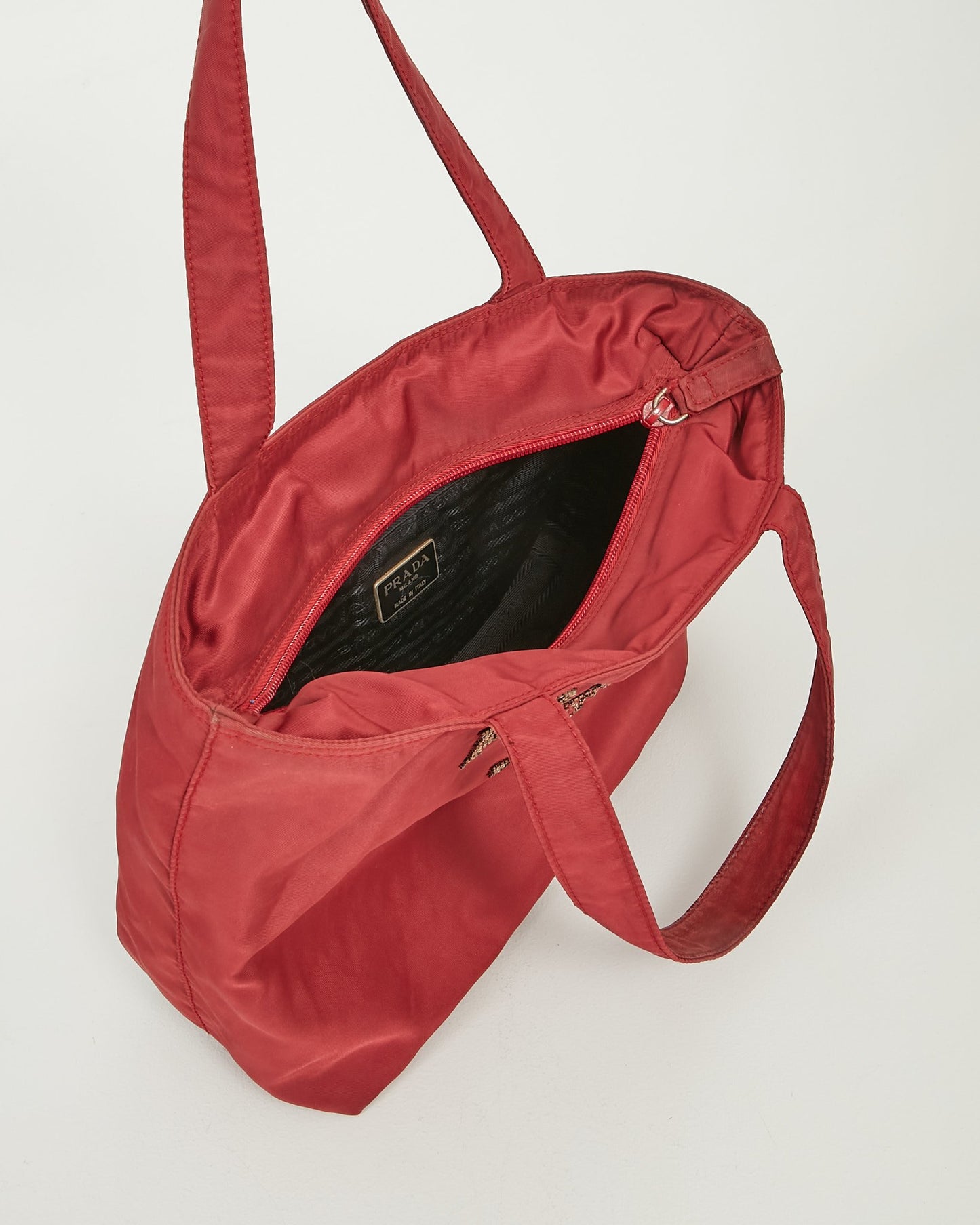 Prada Red Nylon Embellished Logo Tote