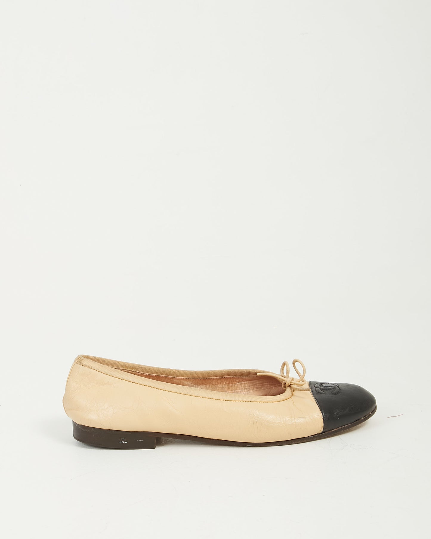 Chanel Beige/Black Classic Vintage Ballerina Flats - 37