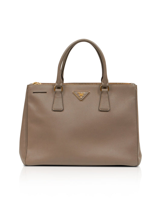 Prada Taupe Saffiano Double Zip Tote