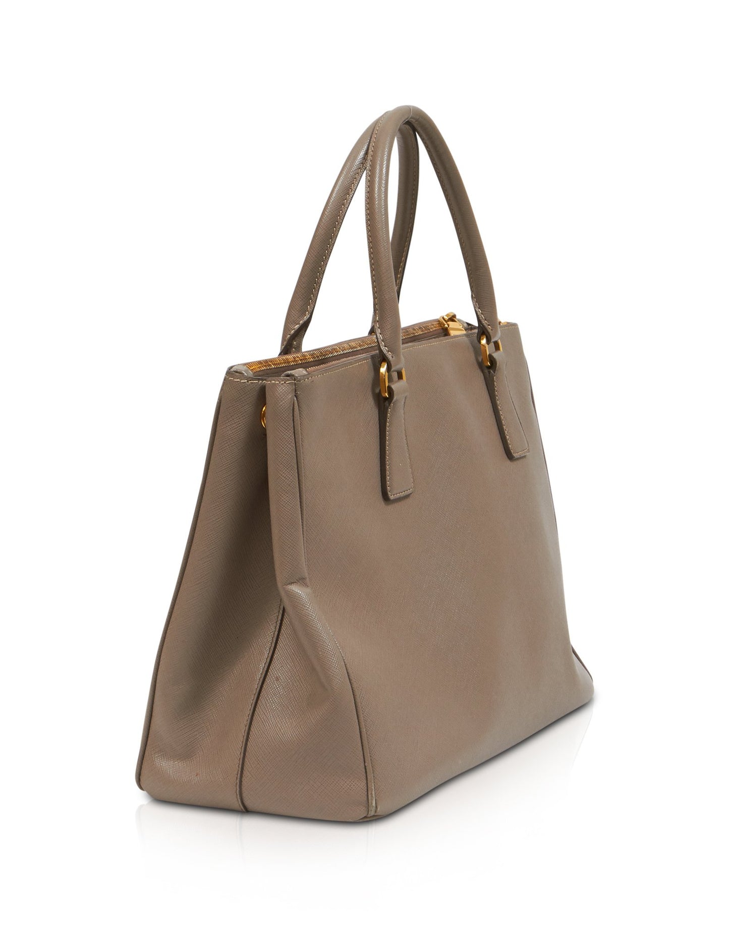 Prada Taupe Saffiano Double Zip Tote