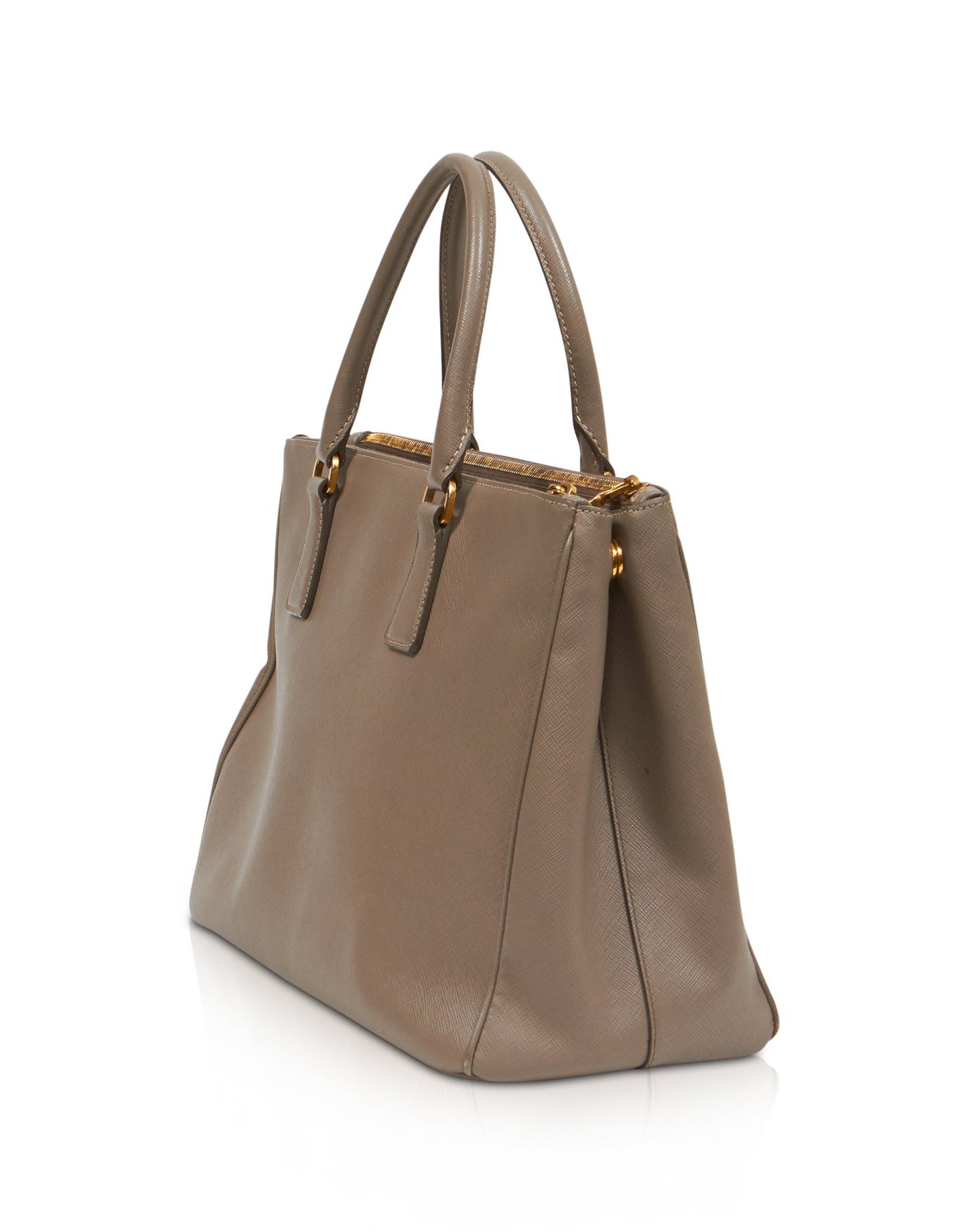 Prada Taupe Saffiano Double Zip Tote