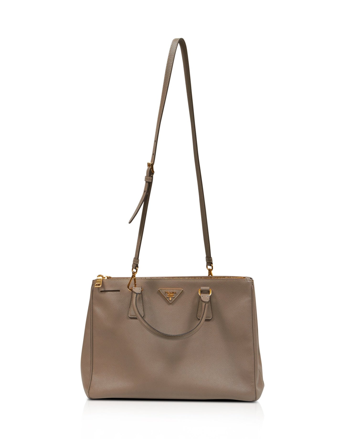 Prada Taupe Saffiano Double Zip Tote