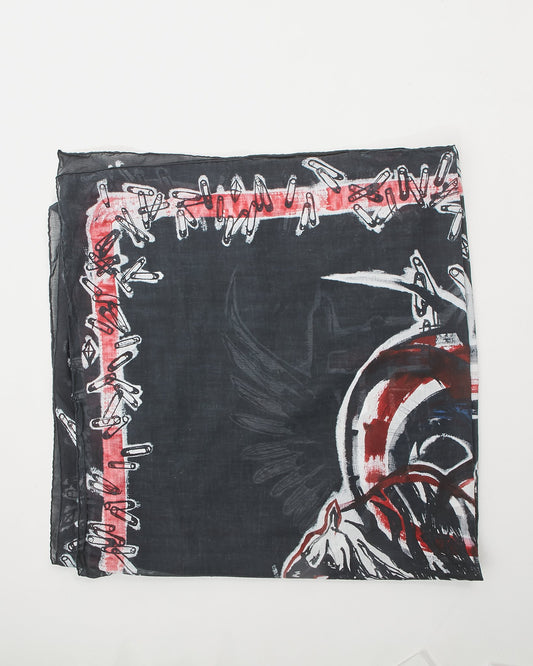 Balmain Black/Red Print Cashmere Scarf