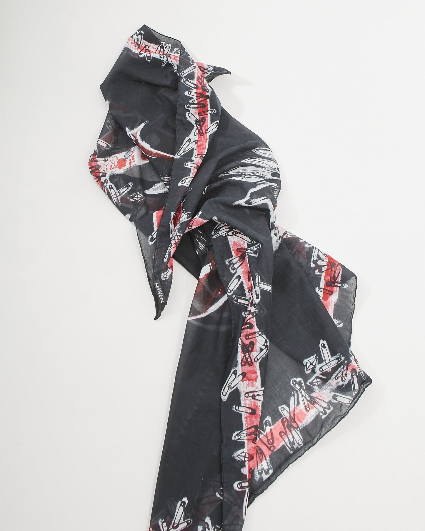 Balmain Black/Red Print Cashmere Scarf