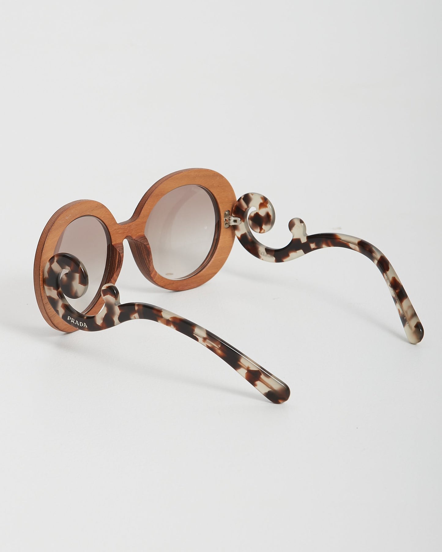 Prada Brown Wooden SPR27R Baroque Round Sunglasses