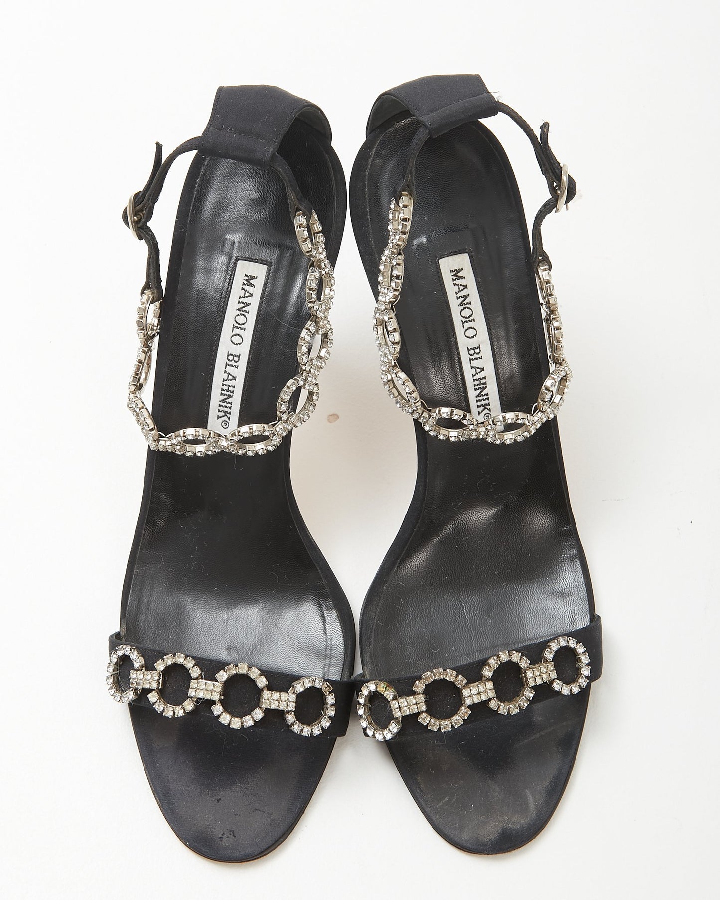 Manolo Blahnik Black Satin Crystal Strap Sandal - 9.5