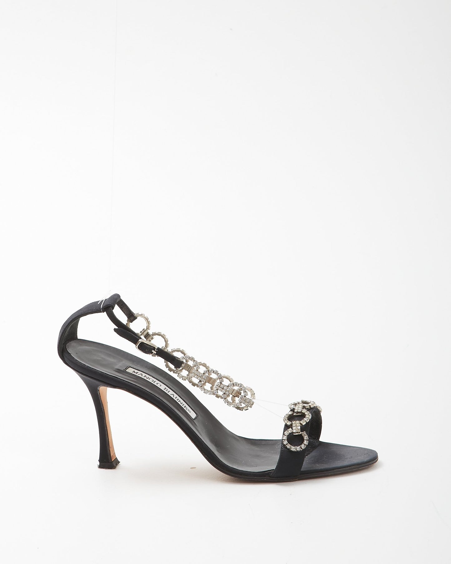 Manolo Blahnik Black Satin Crystal Strap Sandal - 9.5