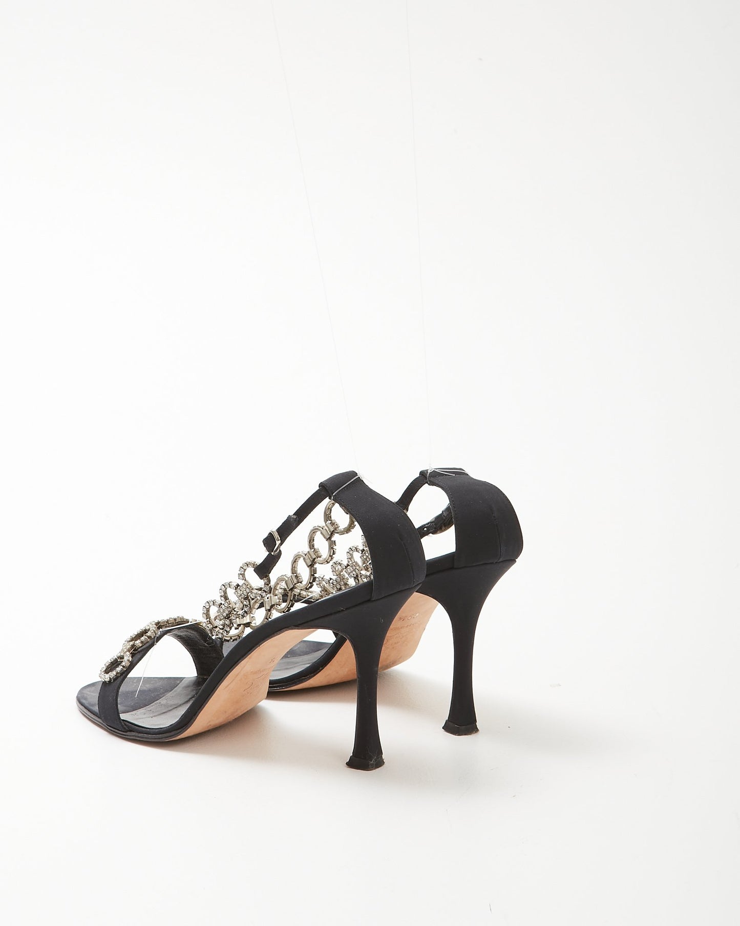 Manolo Blahnik Black Satin Crystal Strap Sandal - 9.5