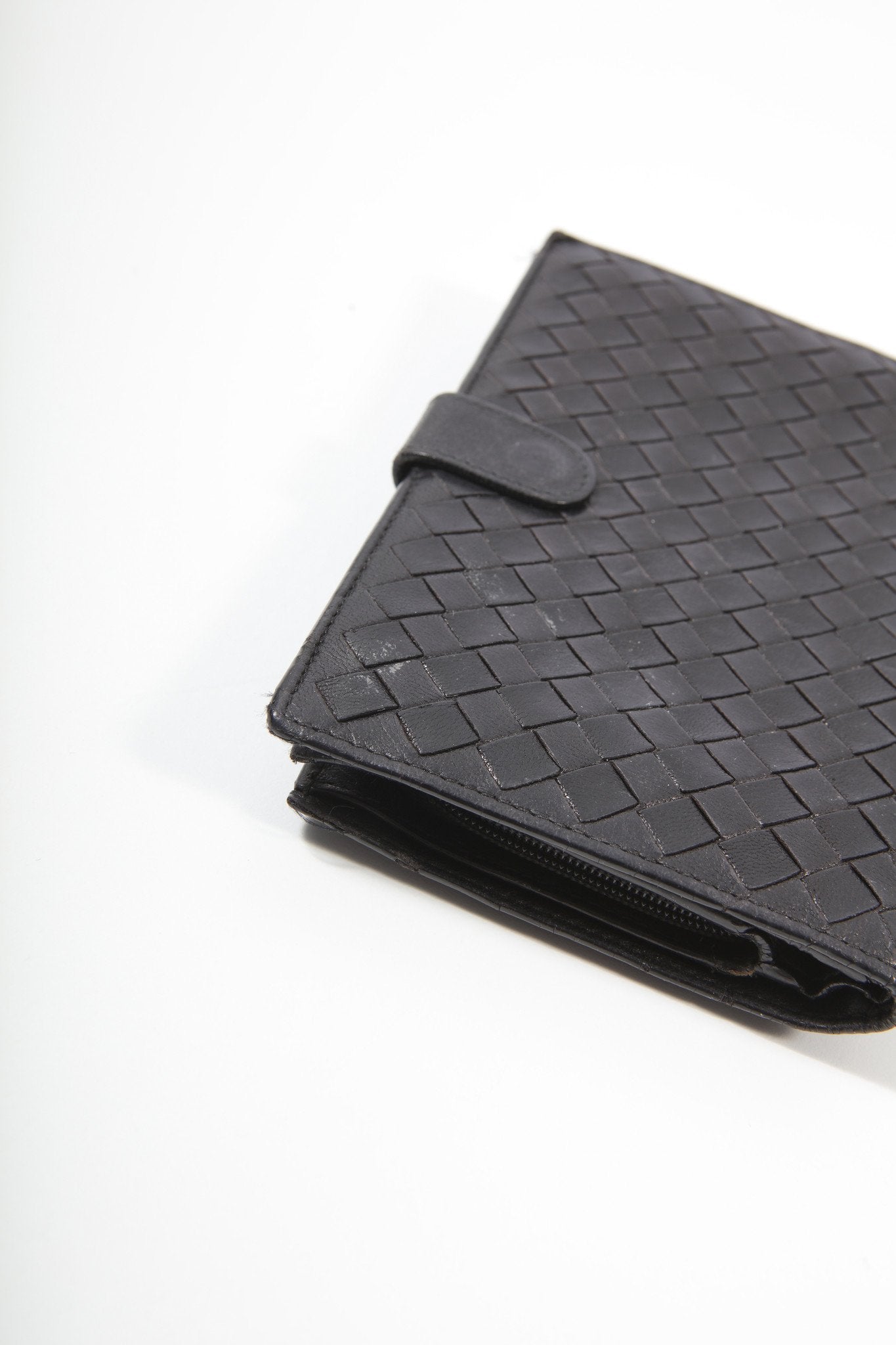 Bottega Veneta Black Intrecciato French Compact Wallet