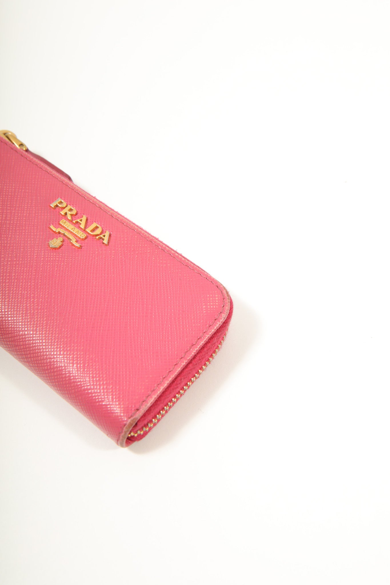 Prada Peonia Pink Saffiano Leather Pouch Key Chain