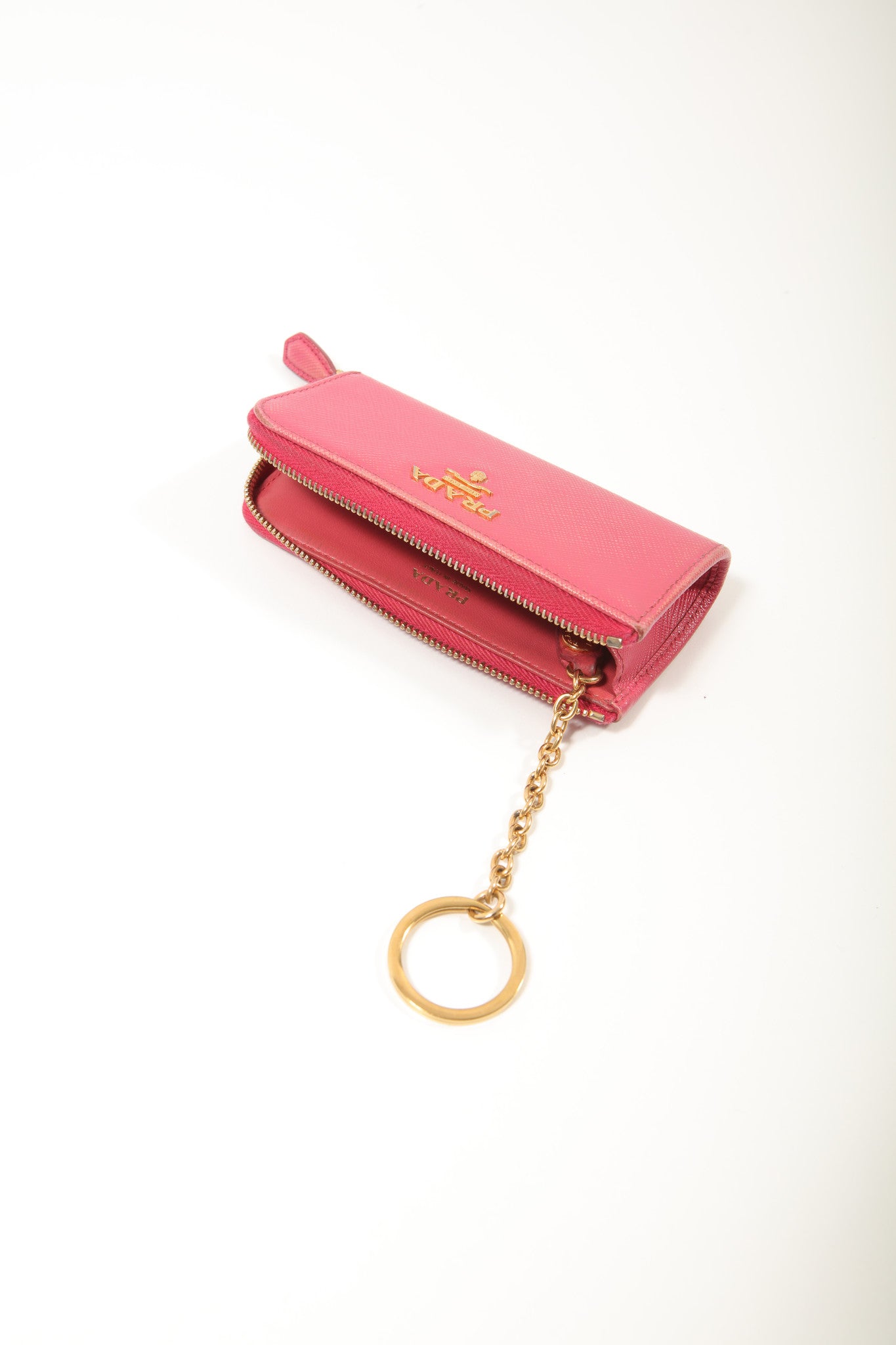 Prada Peonia Pink Saffiano Leather Pouch Key Chain