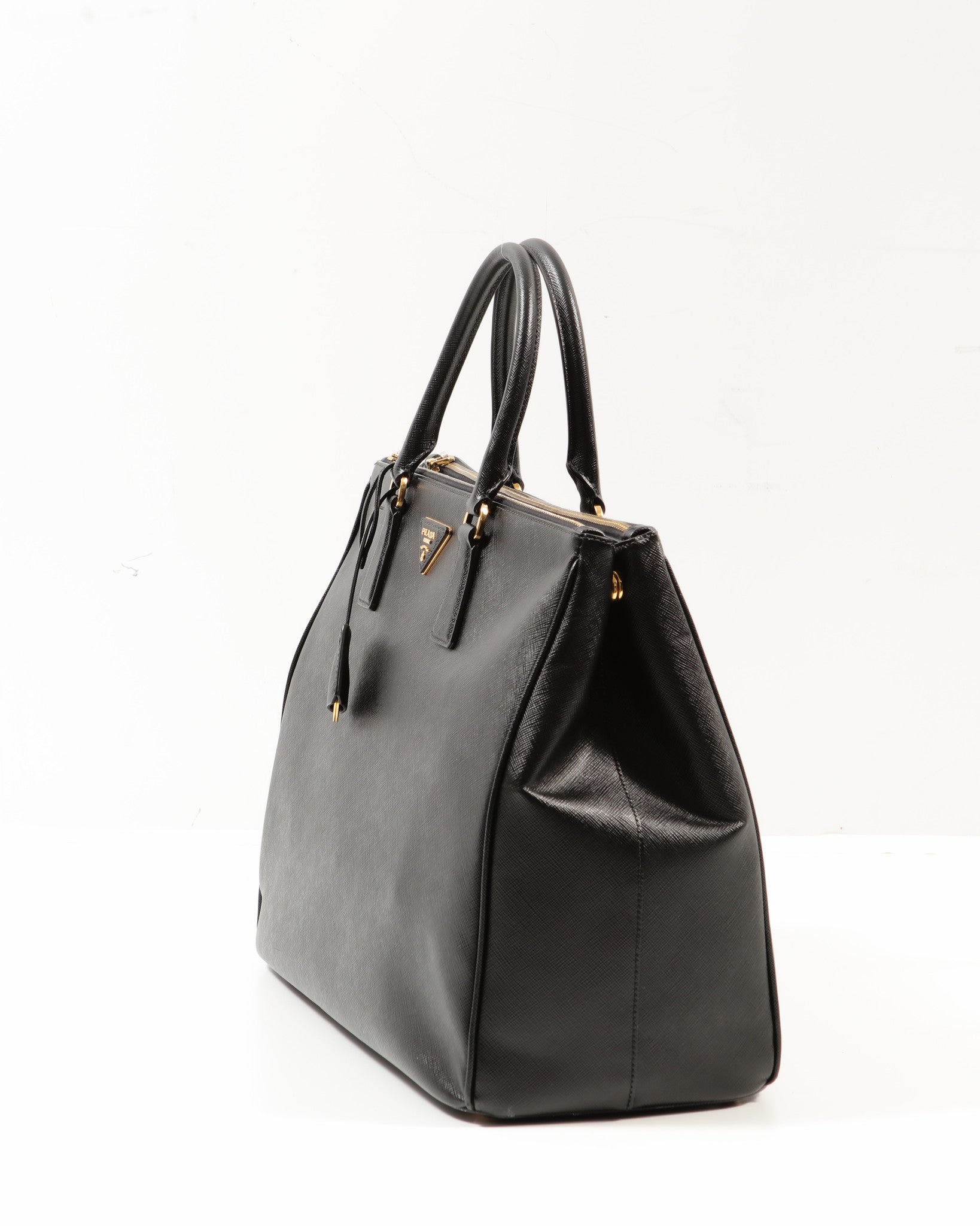 Prada Black Saffiano Leather XL Double Zip Tote