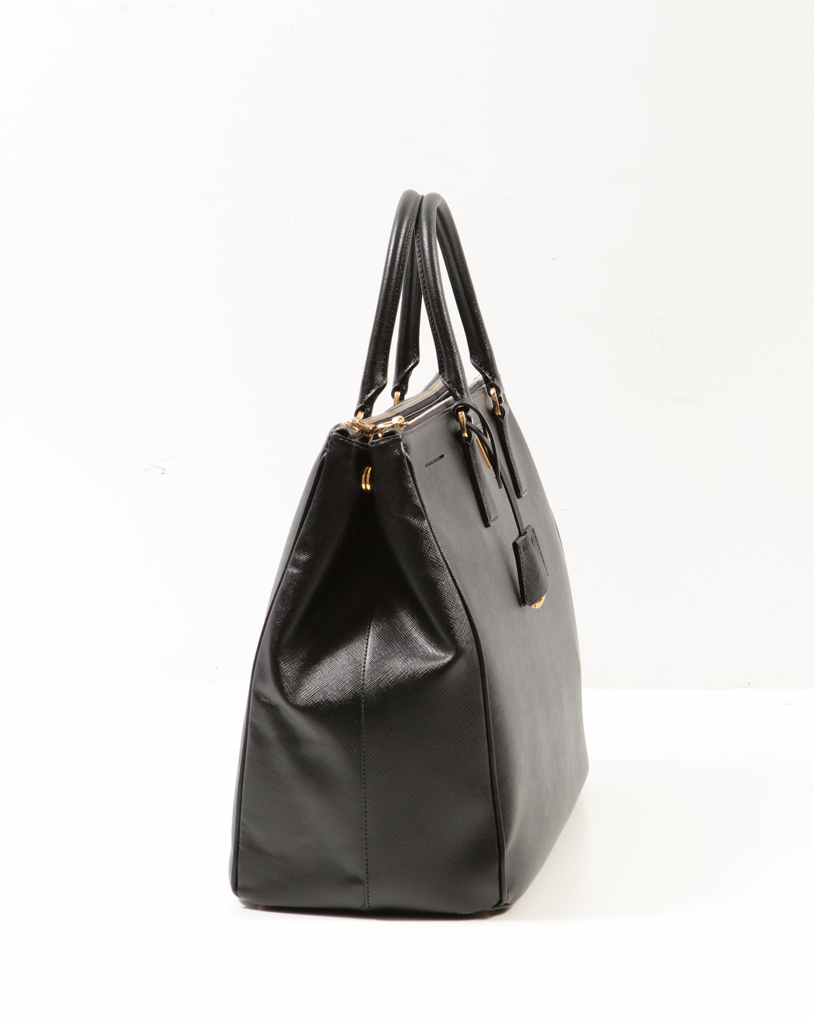 Prada Black Saffiano Leather XL Double Zip Tote