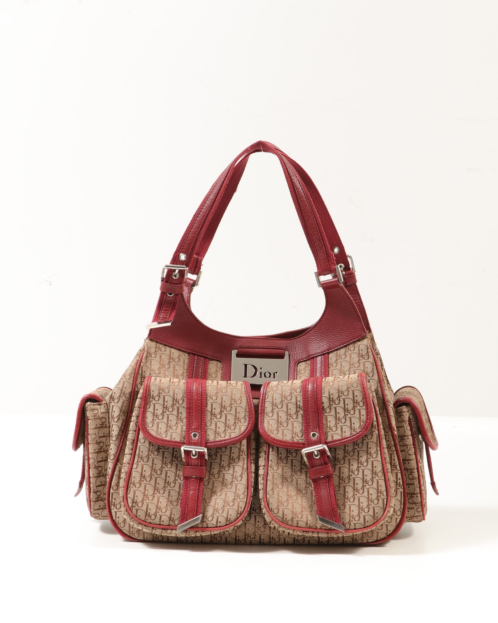 Dior Red/Beige Diorissimo Oblique Canvas Multi Pocket Shoulder Bag