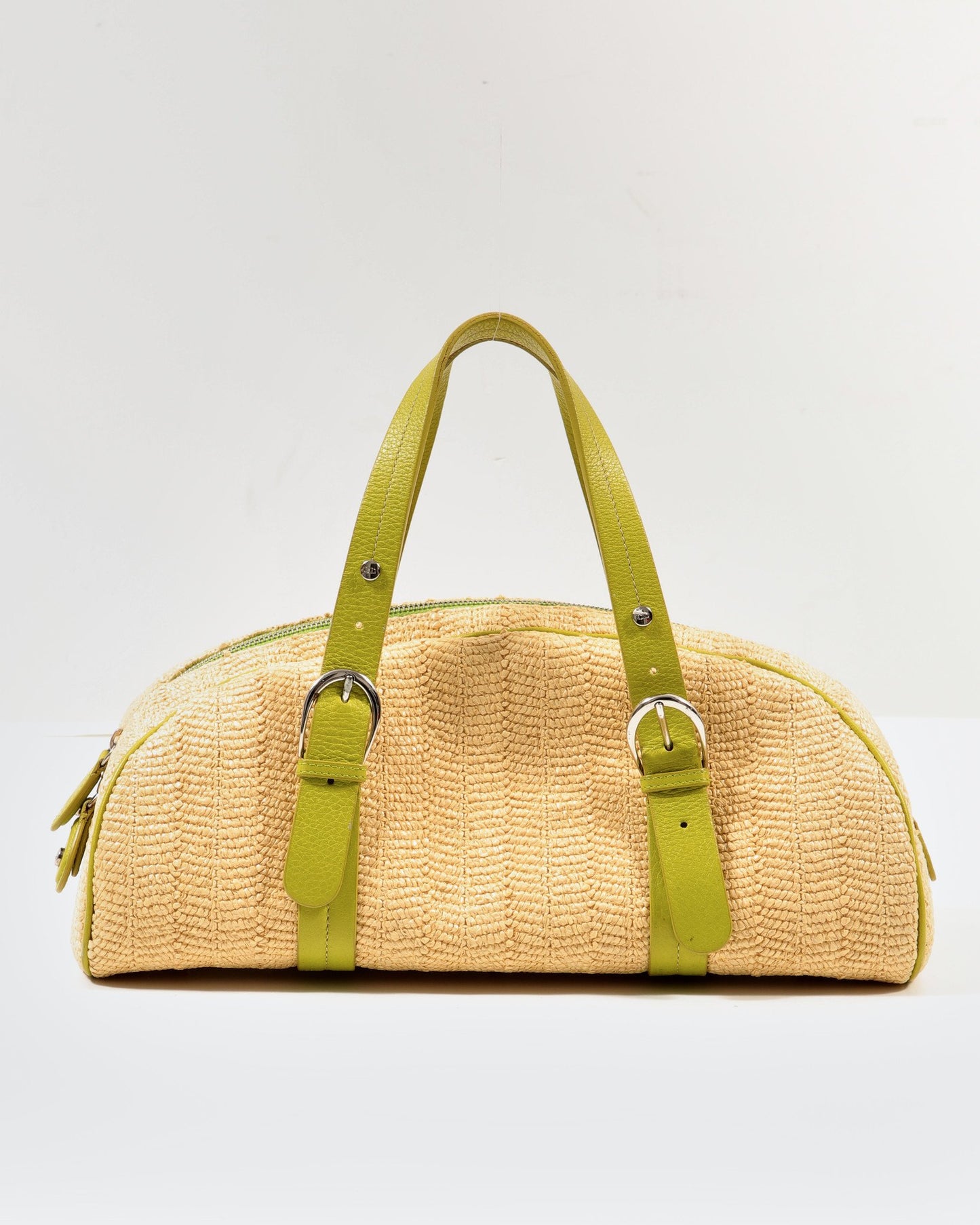 Dior Beige Raffia Flower Bowler Handbag