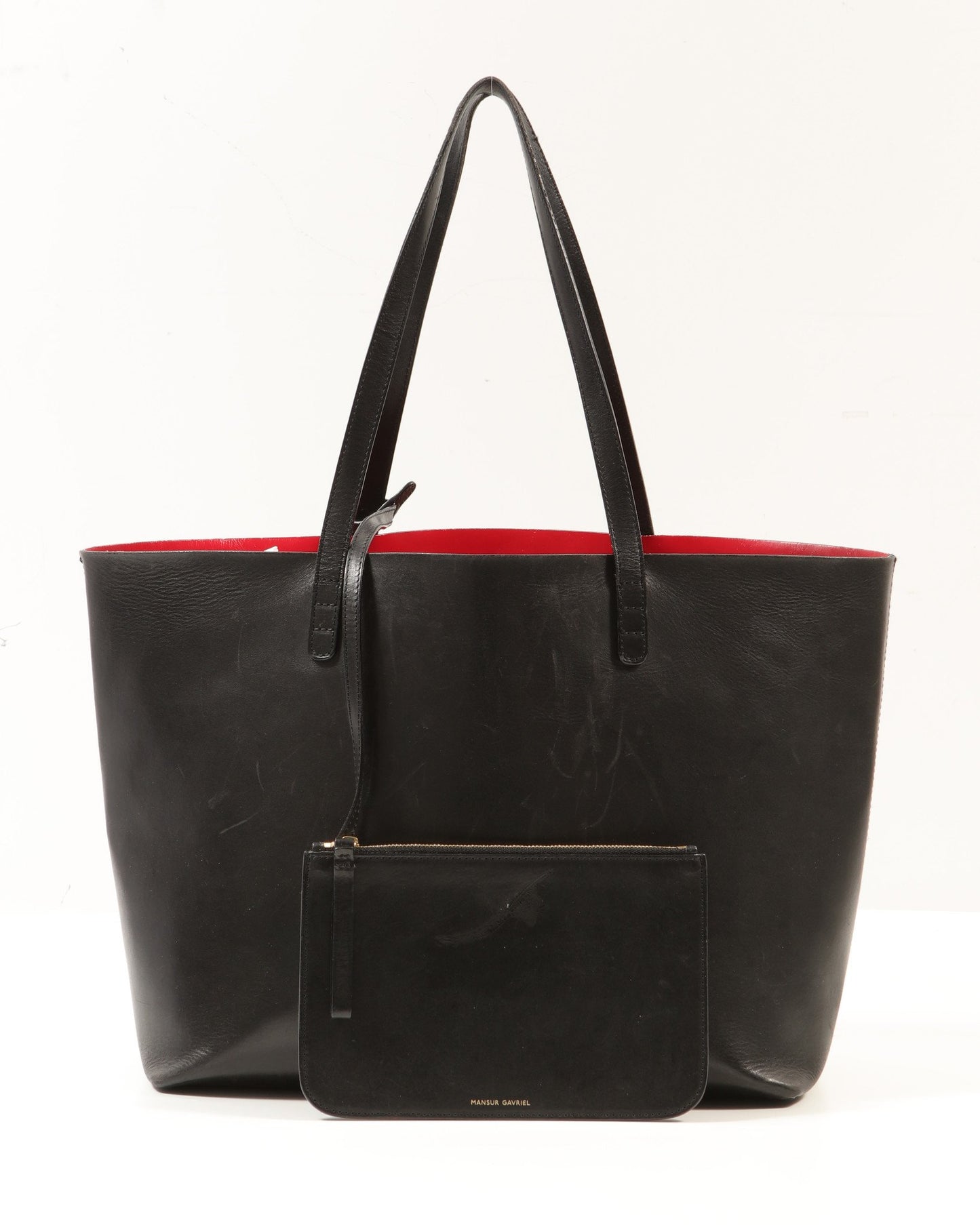 Mansur Gaviel Black/Red Leather Tote Bag