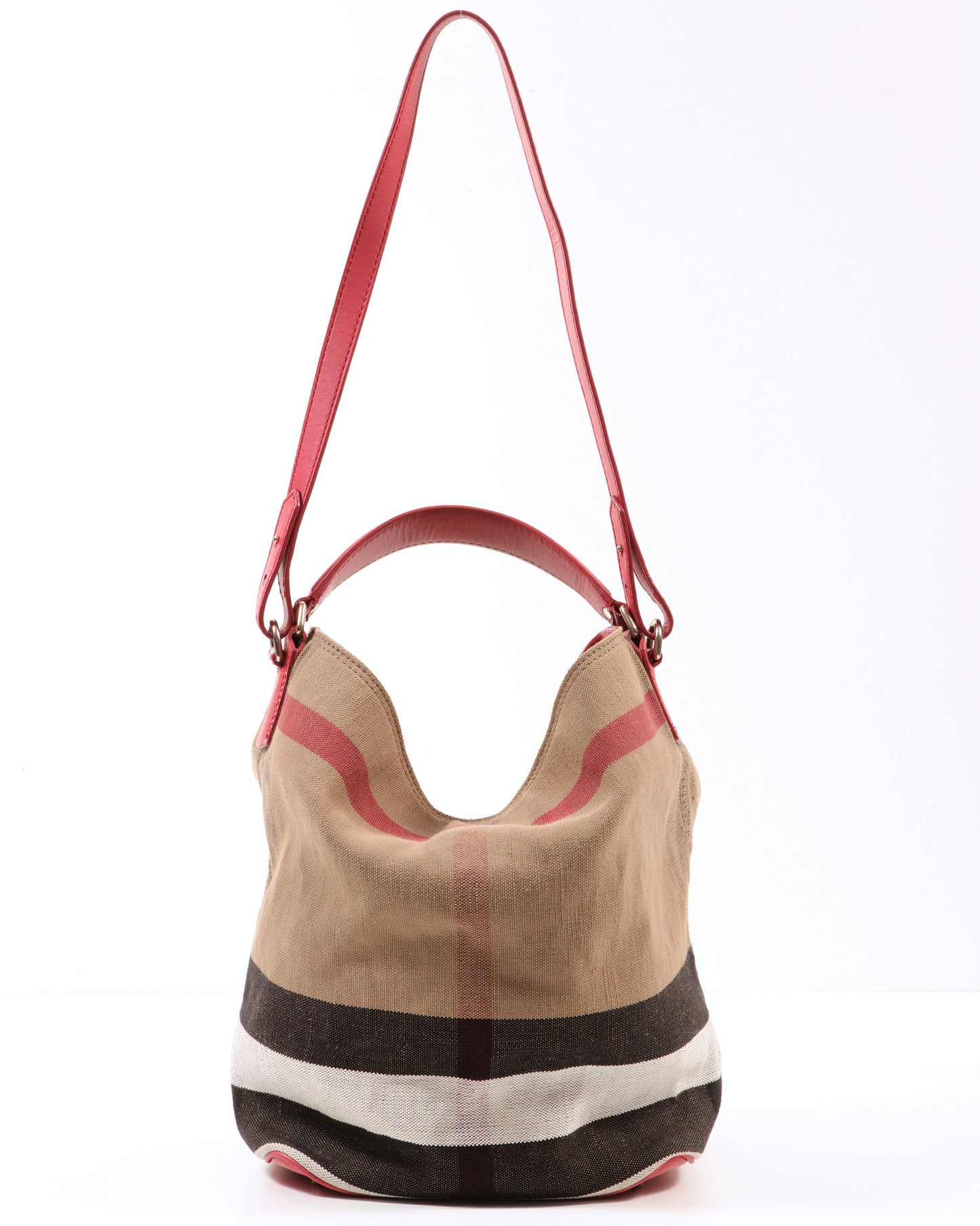 Burberry Pink/Beige Canvas Ashby Medium Hobo Tote Crossbody Bag