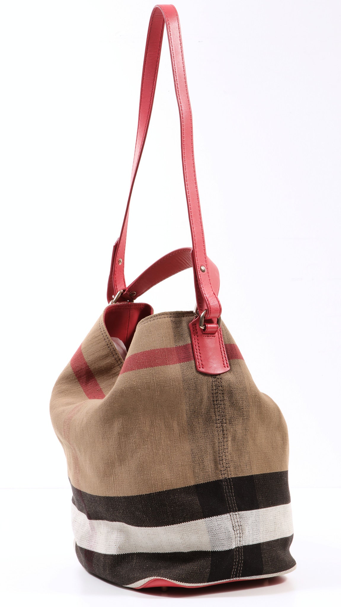 Burberry Pink/Beige Canvas Ashby Medium Hobo Tote Crossbody Bag