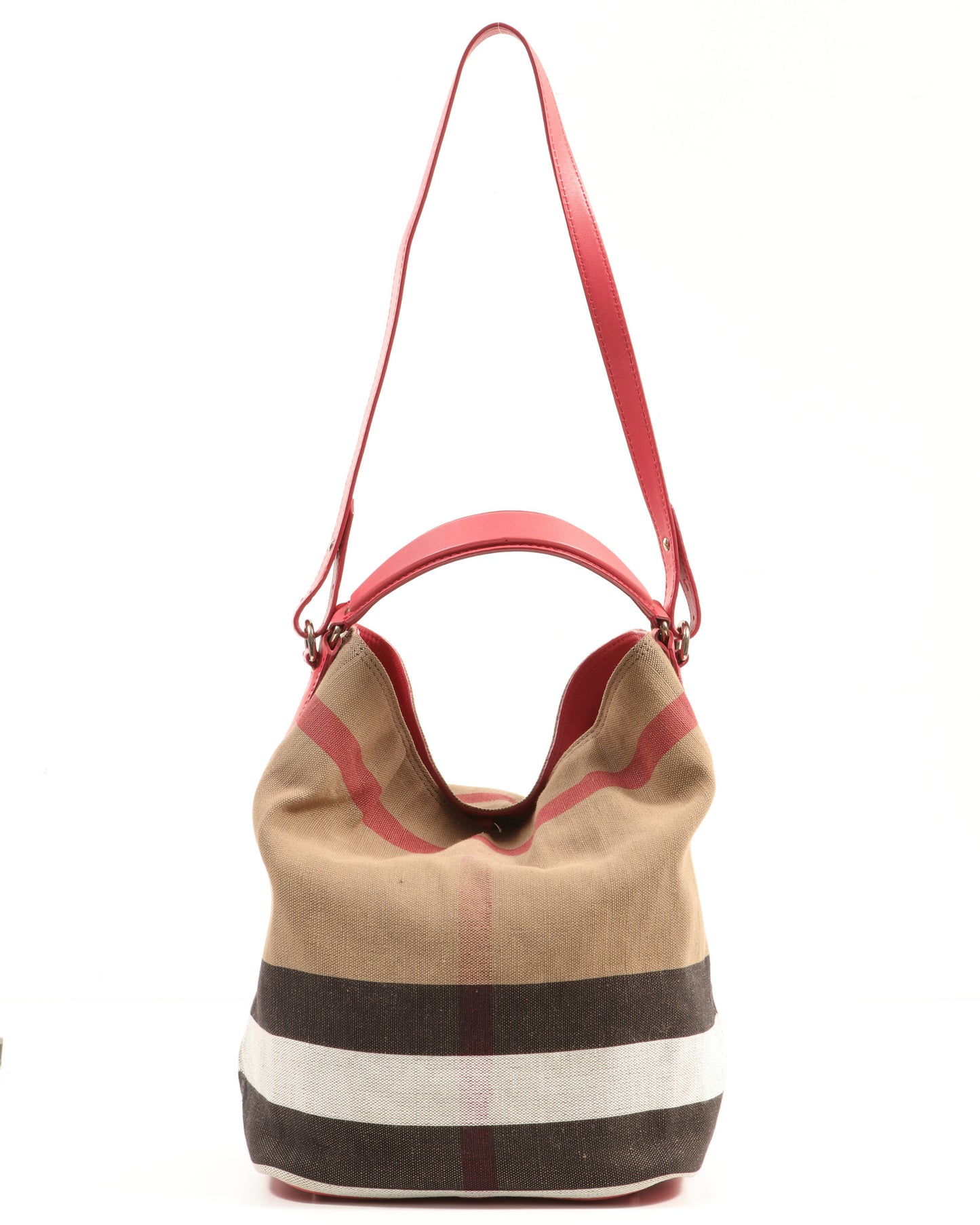 Burberry Pink/Beige Canvas Ashby Medium Hobo Tote Crossbody Bag