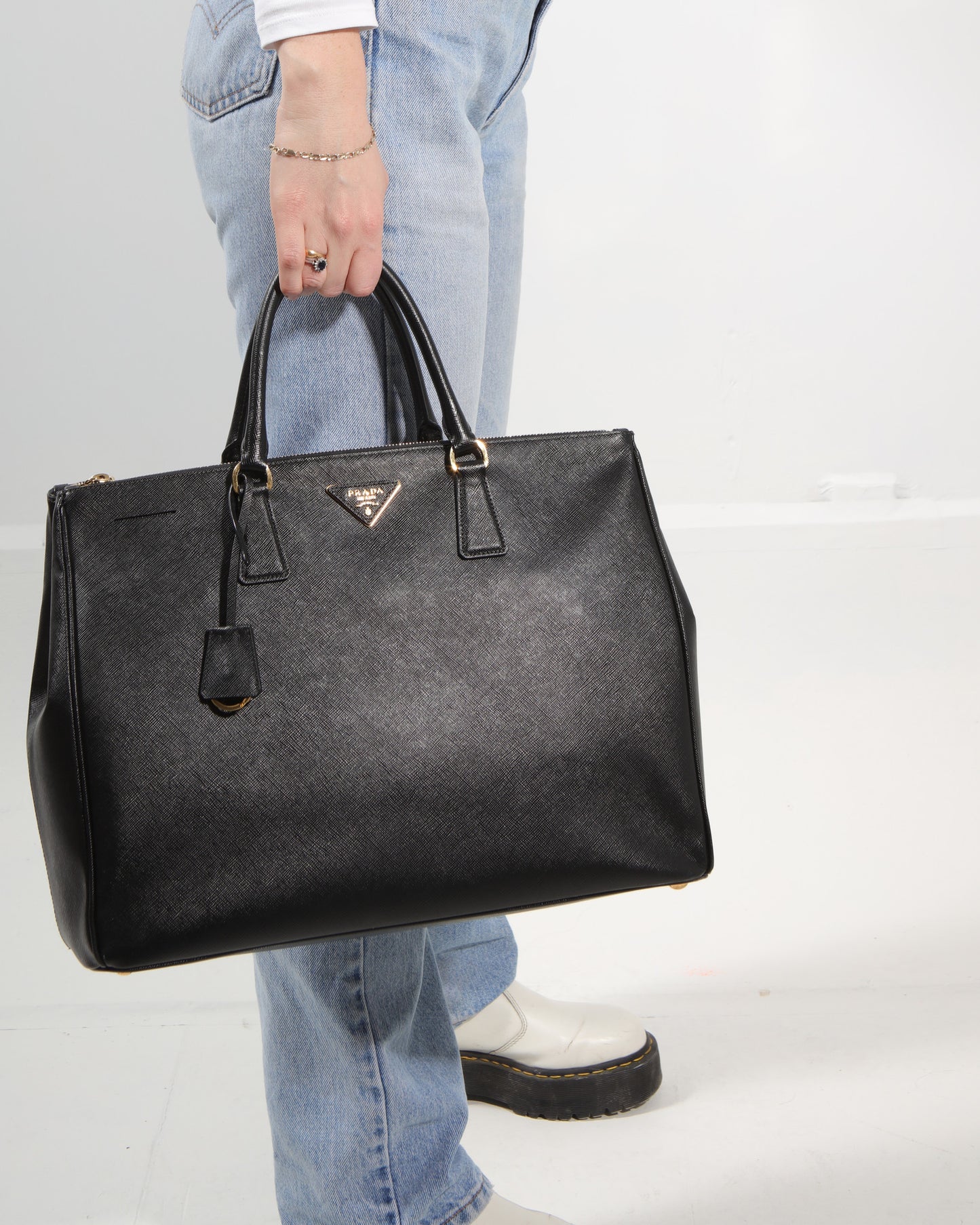 Prada Black Saffiano Leather XL Double Zip Tote