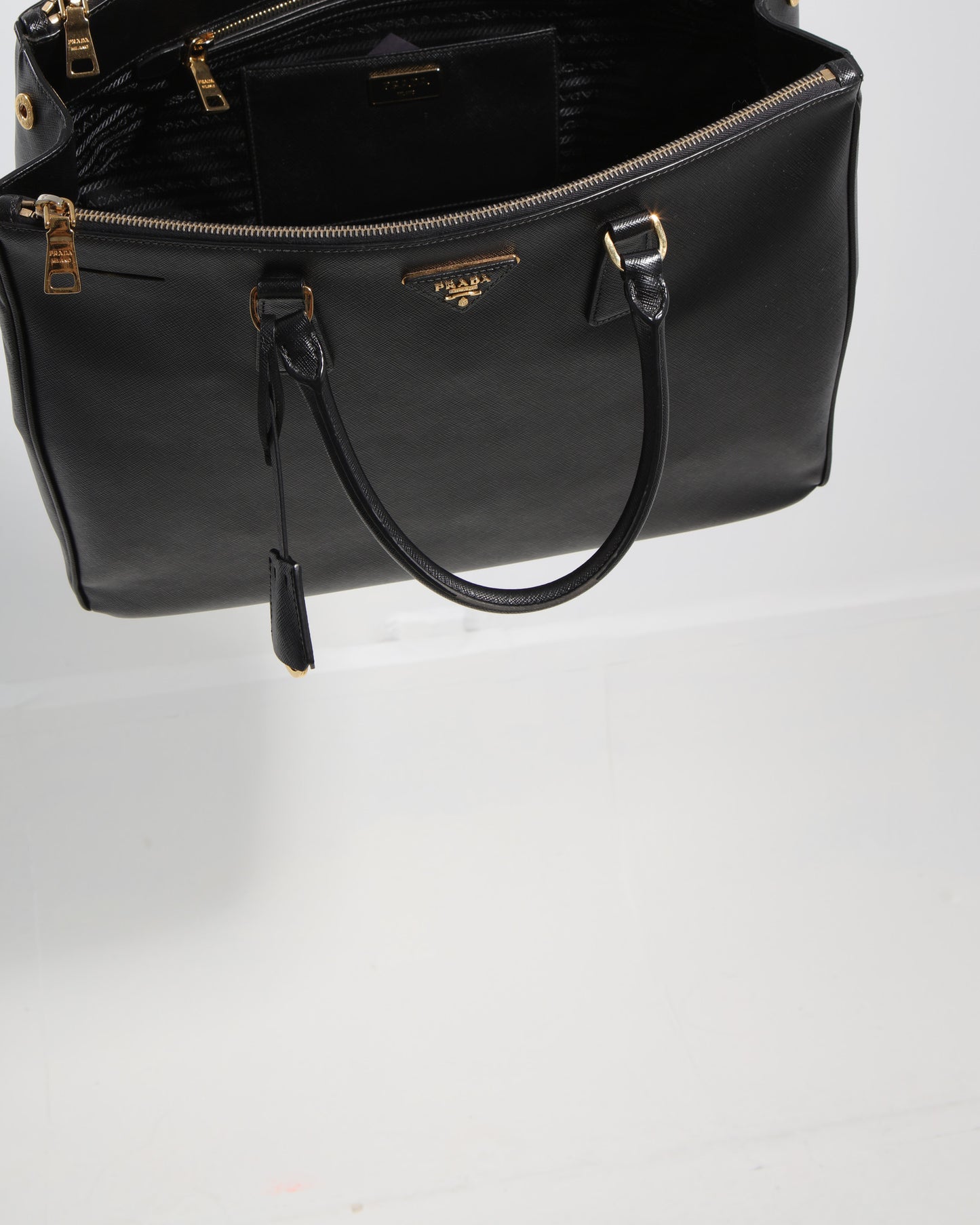 Prada Black Saffiano Leather XL Double Zip Tote