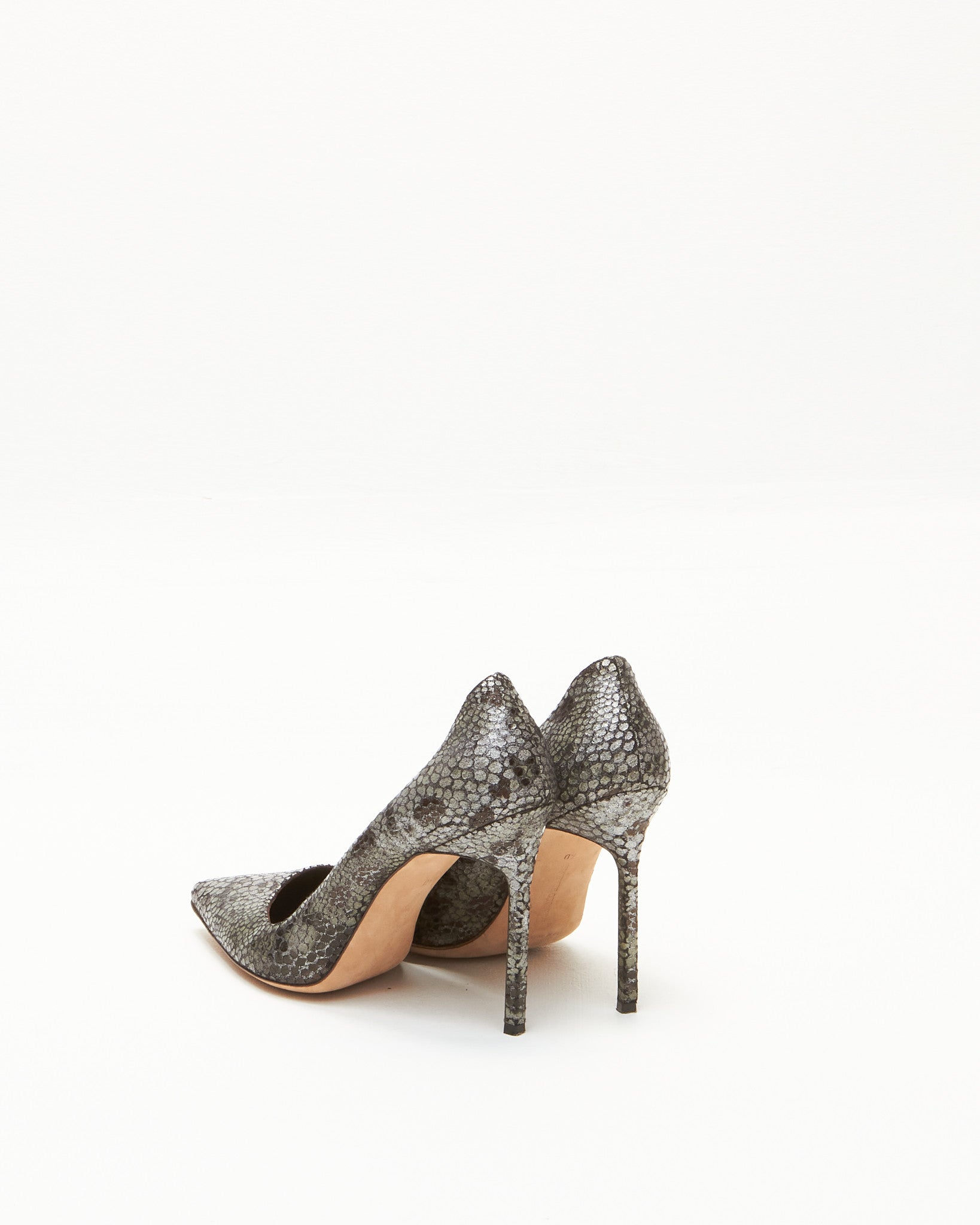 Manolo Blahnik Silver Snake Print Pointed Toe Pumps - 40