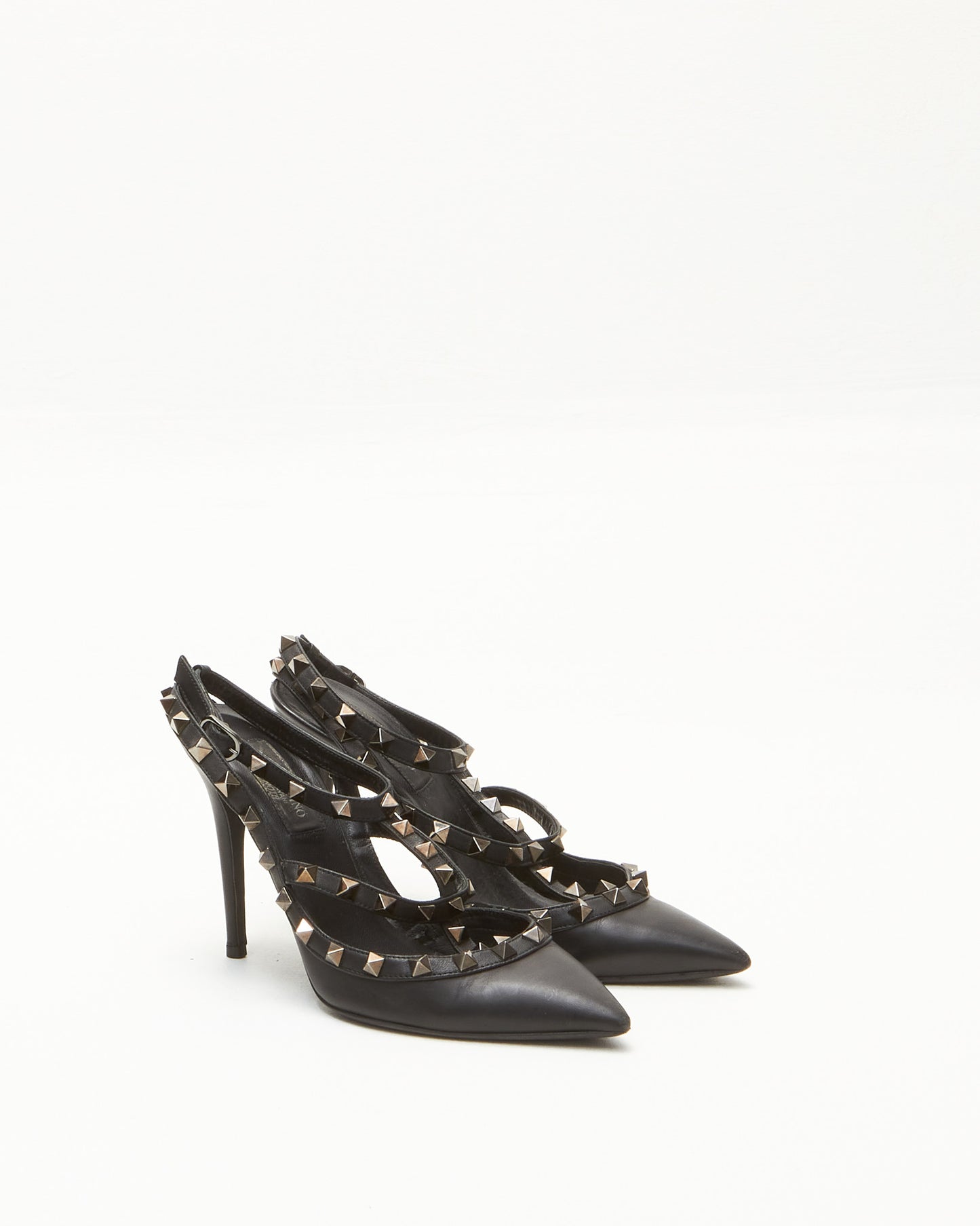 Valentino Black Leather Rockstud Ankle Strap Heel - 36.5