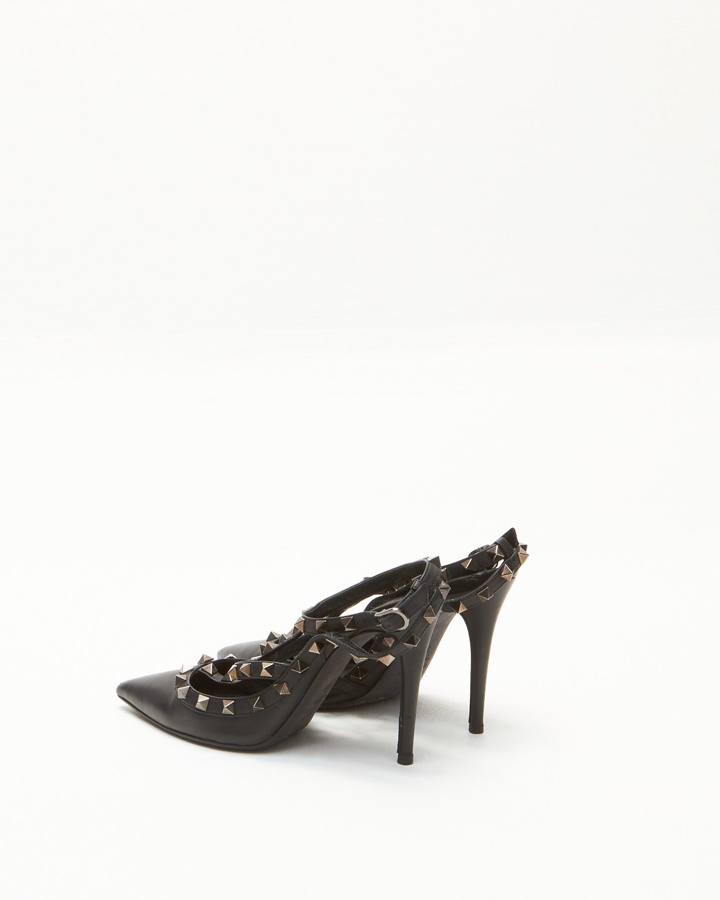 Valentino Black Leather Rockstud Ankle Strap Heel - 36.5