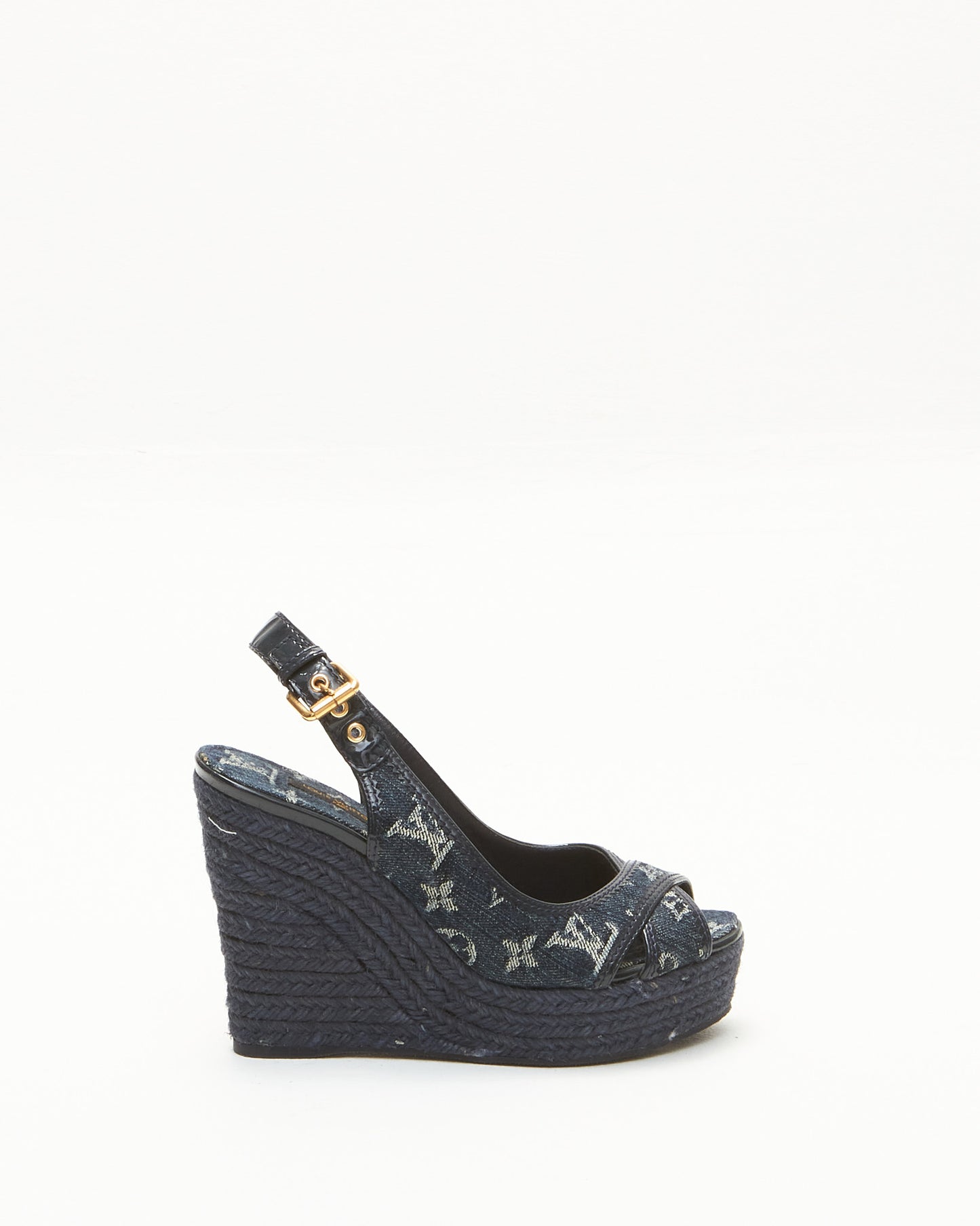 Louis Vuitton Blue Denim Monogram Espadrilles Wedges -37