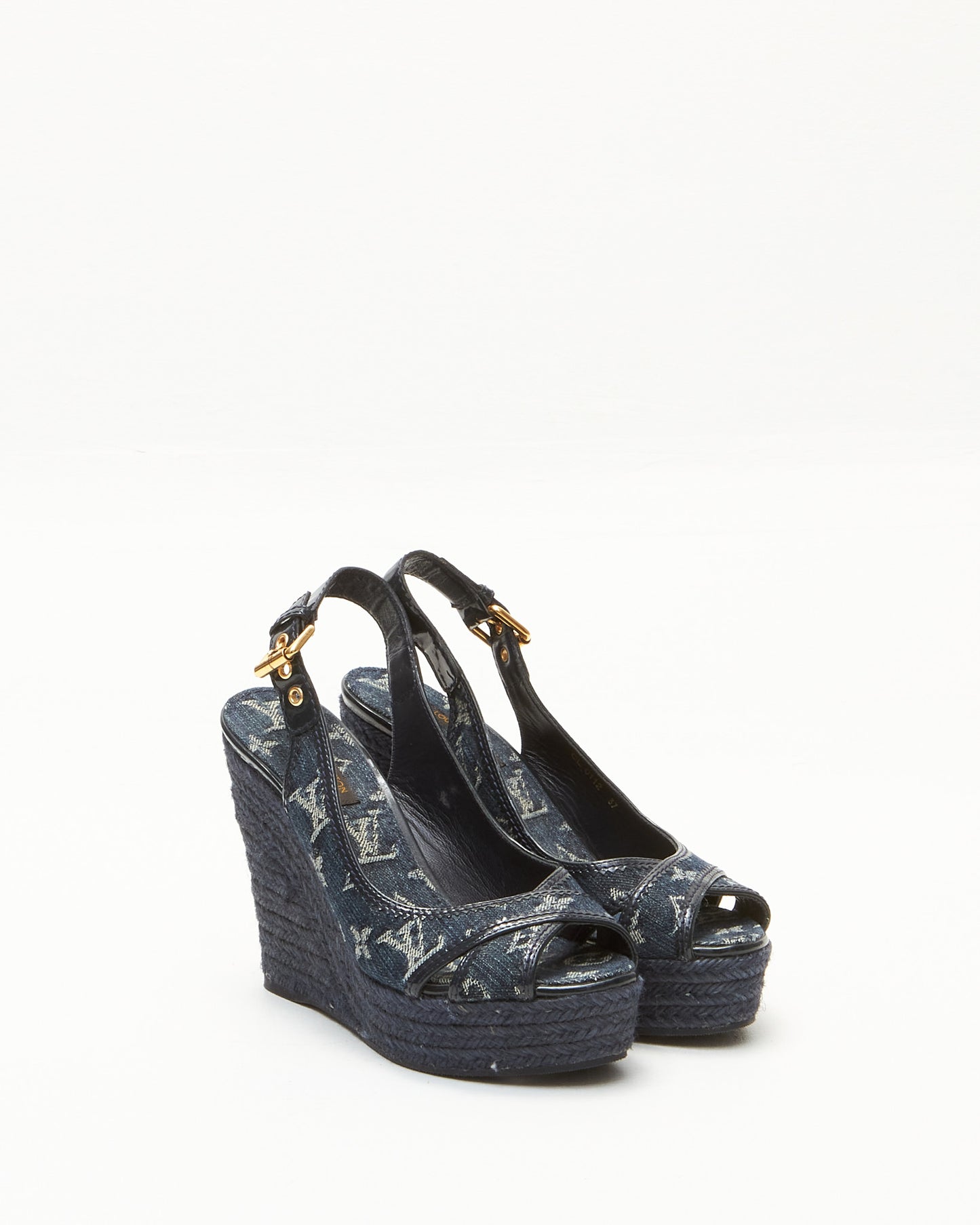 Louis Vuitton Blue Denim Monogram Espadrilles Wedges -37