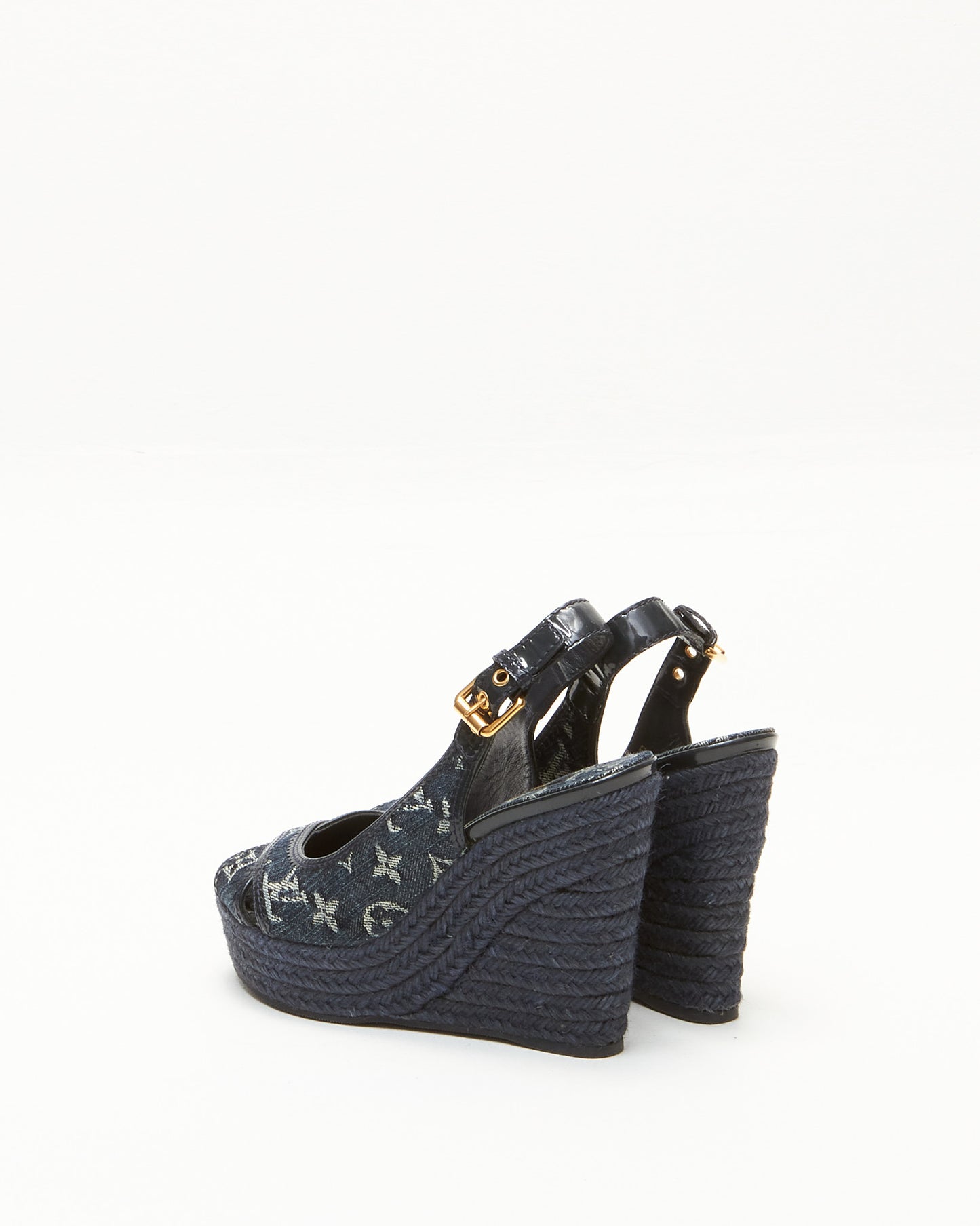 Louis Vuitton Blue Denim Monogram Espadrilles Wedges -37