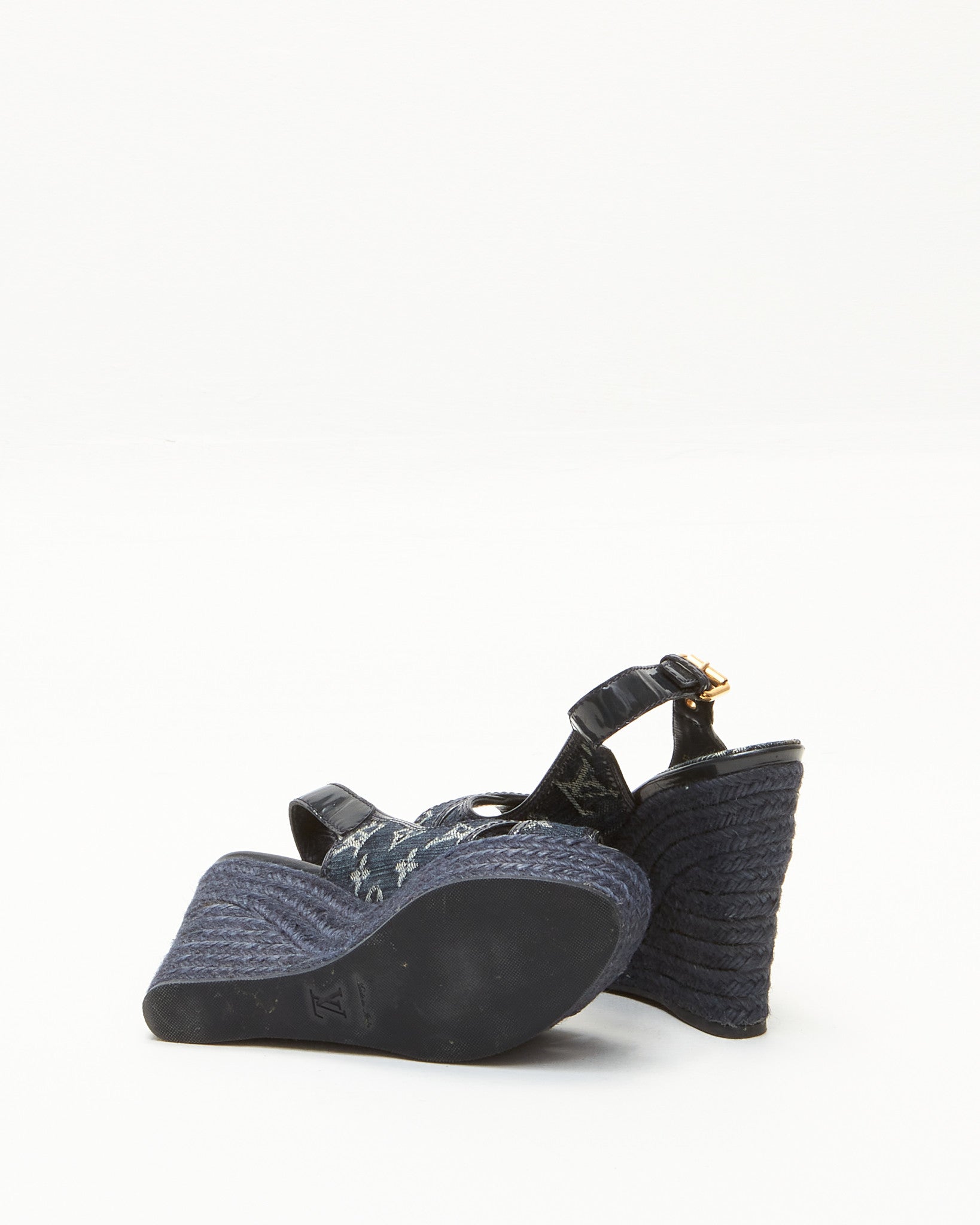 Louis Vuitton Blue Denim Monogram Espadrilles Wedges -37