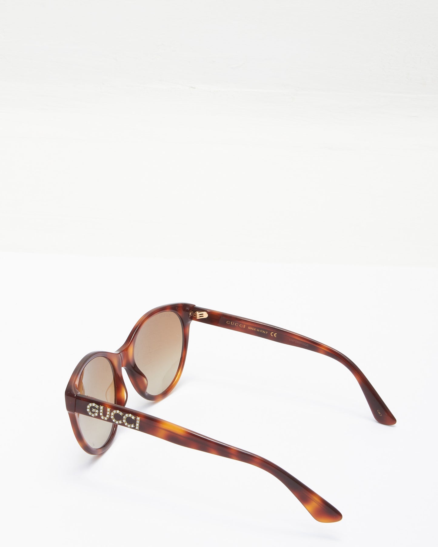 Gucci Havana Cat Eye GG0419S Crystal Logo Sunglasses