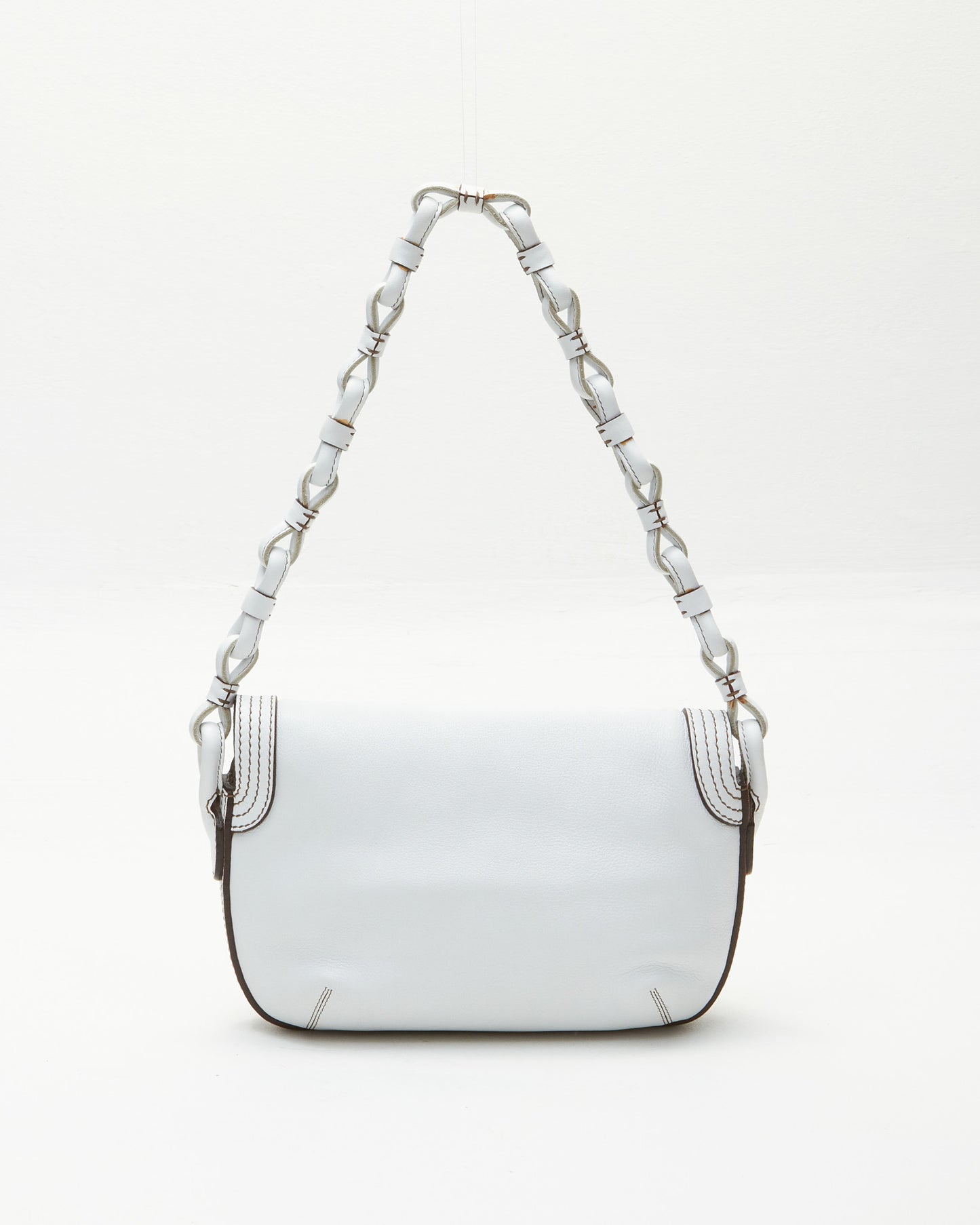 Loewe White Leather Woven Handle Shoulder Bag