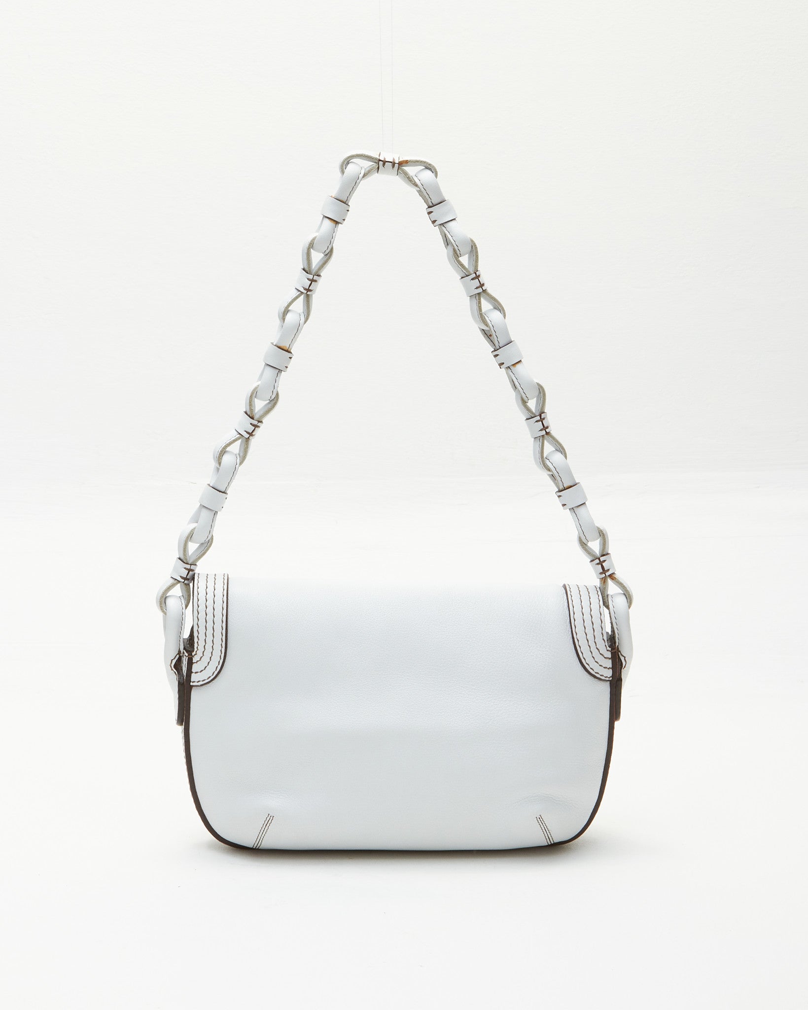 Loewe White Leather Woven Handle Shoulder Bag