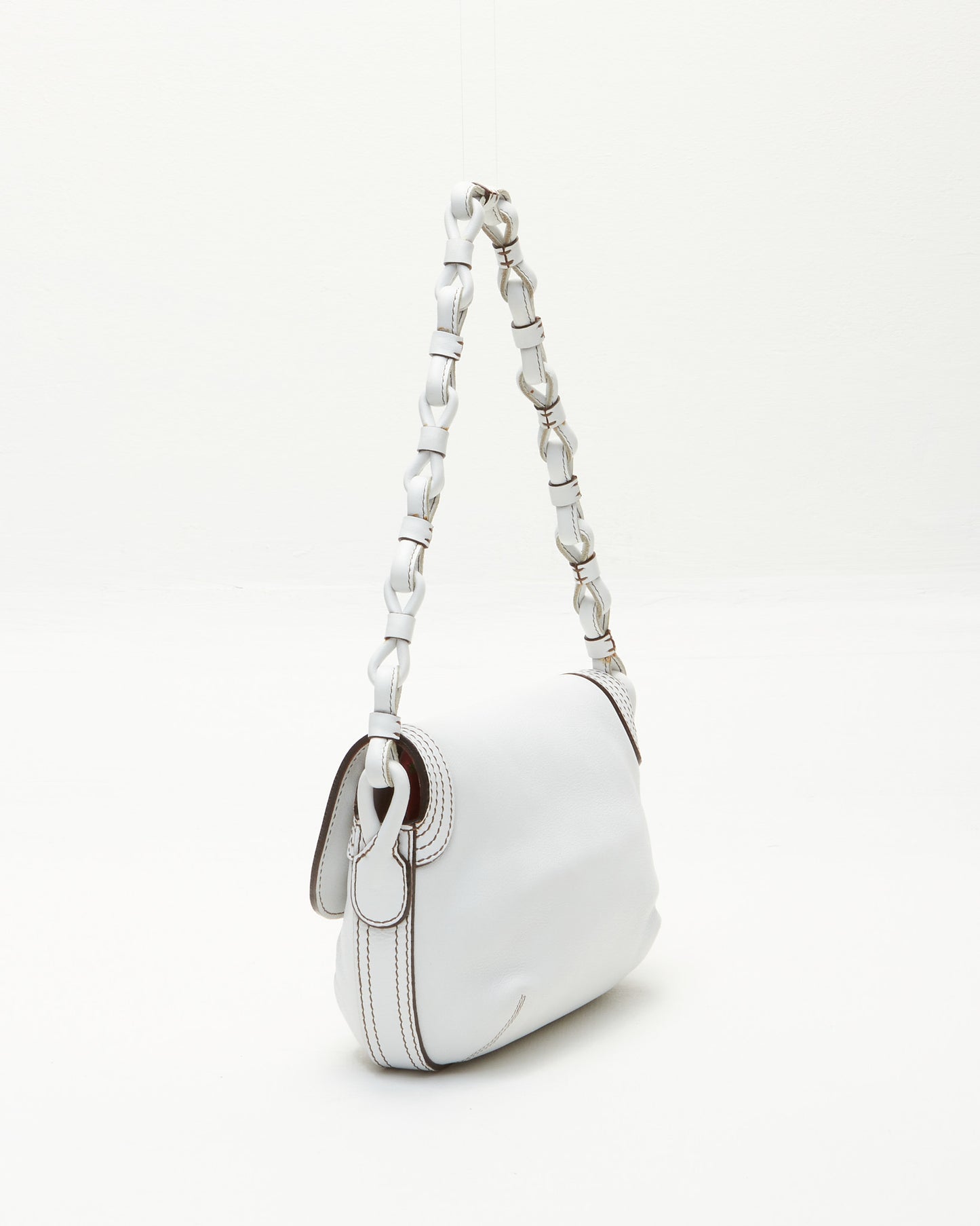 Loewe White Leather Woven Handle Shoulder Bag