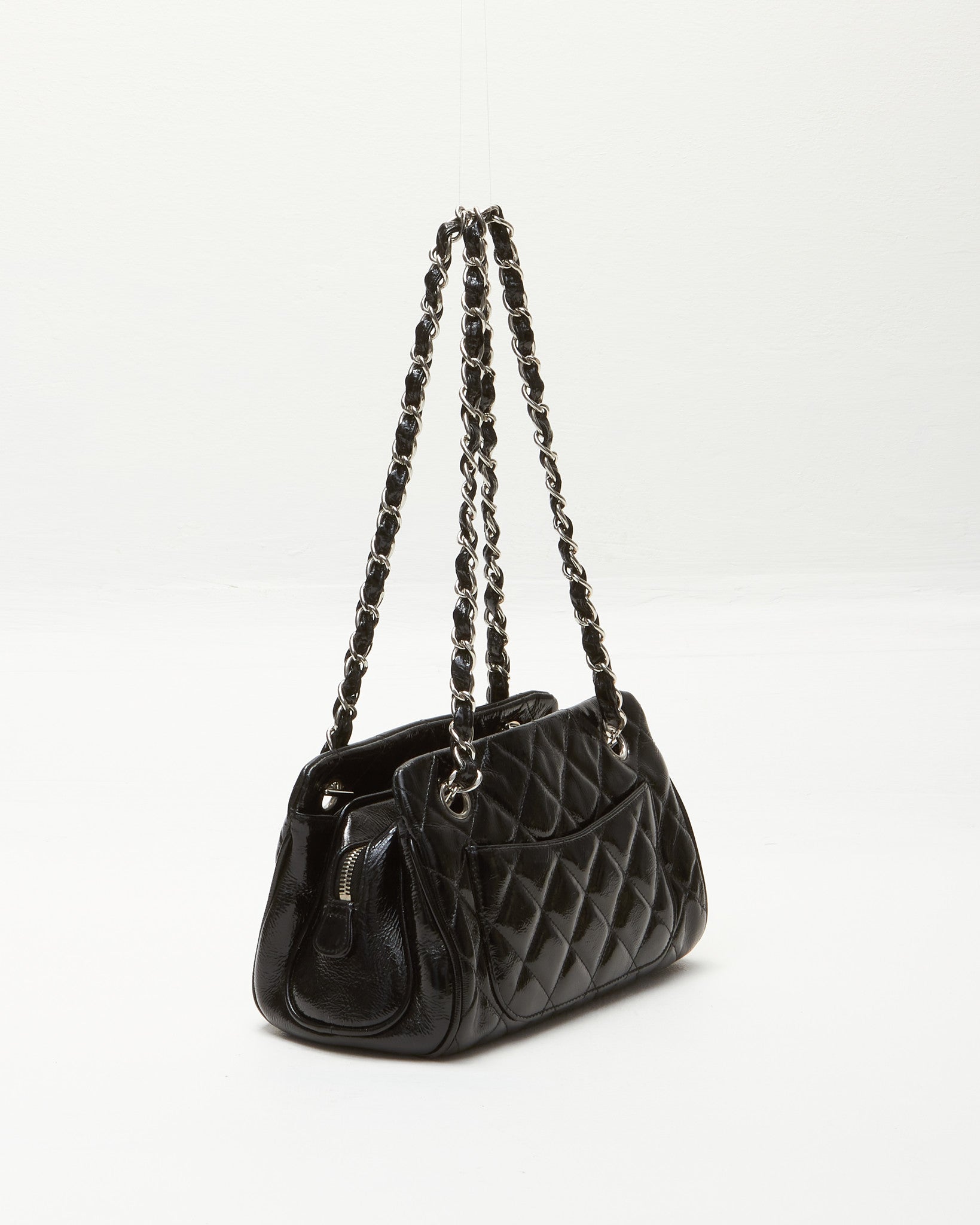 Chanel Black Patent Calfskin CC Logo Small Zip Chain Shoulder Bag